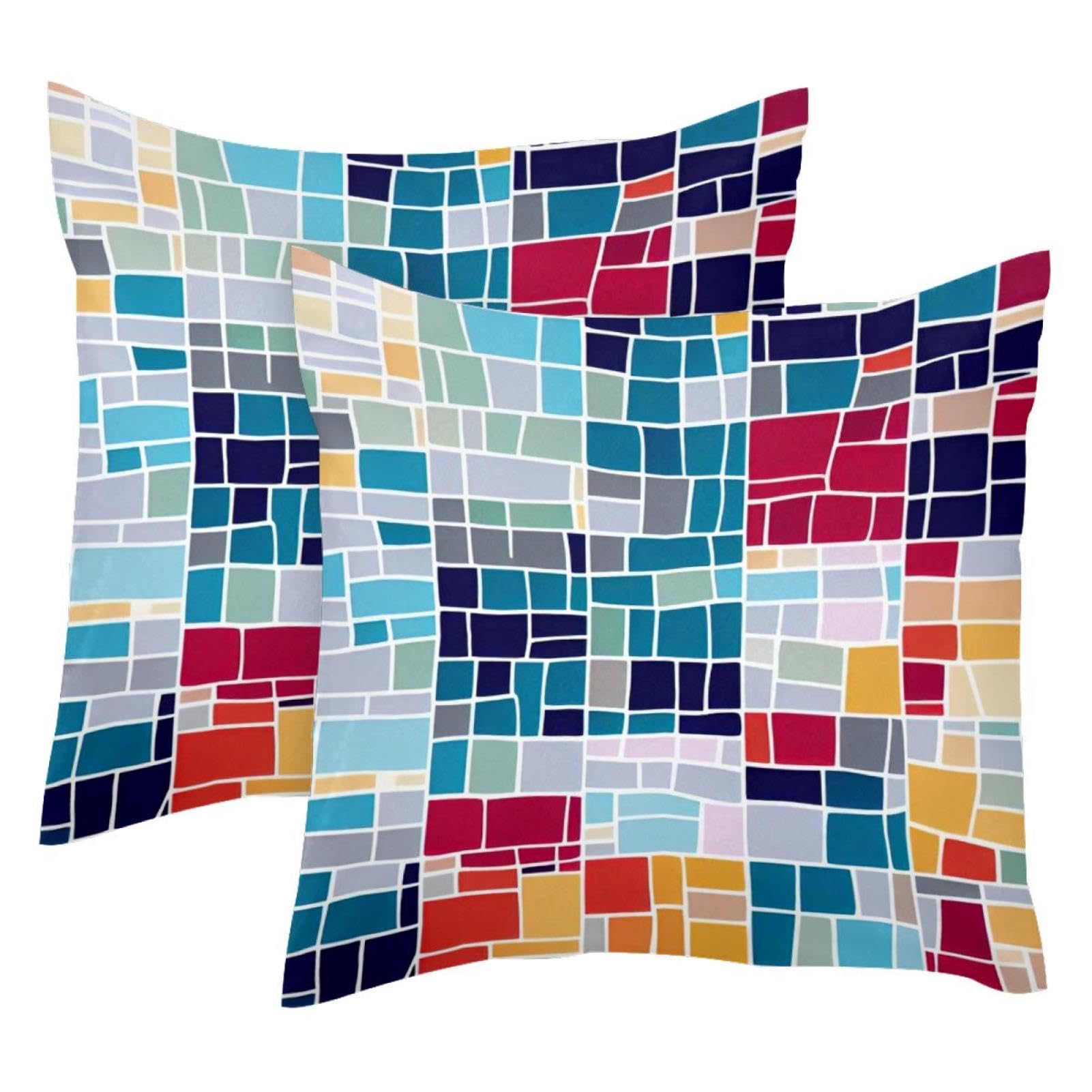 Housses de coussin mosaïque colorée 46x46 cm pour salon lot de 2