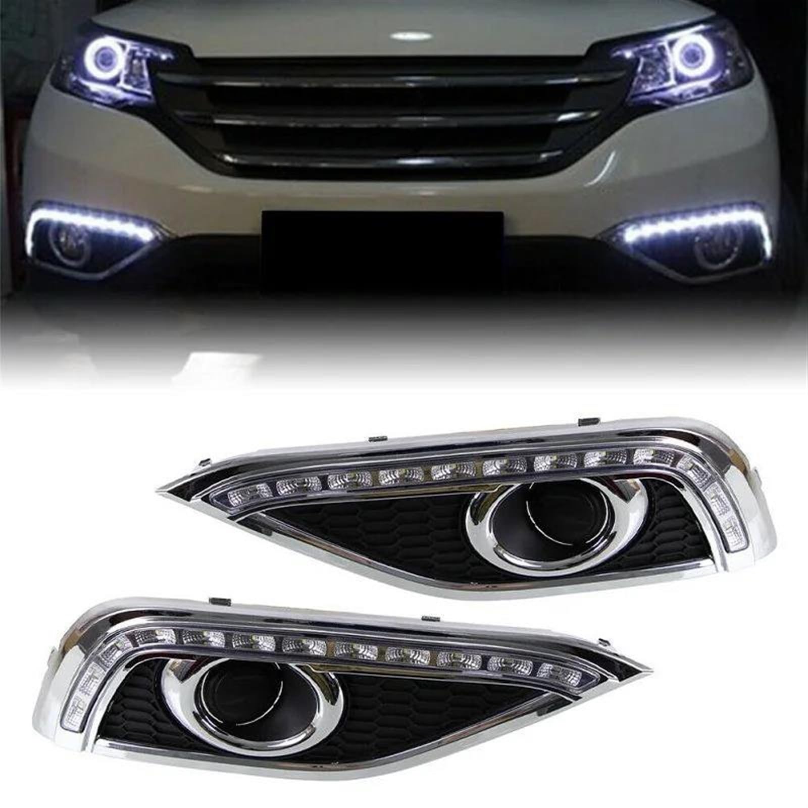 Indicatore Direzione Luci marcia diurna LED auto DRL 2 pezzi con indicatore direzione giallo per CR-V 2012 2013 2014 Fendinebbia Faro automatico(B)