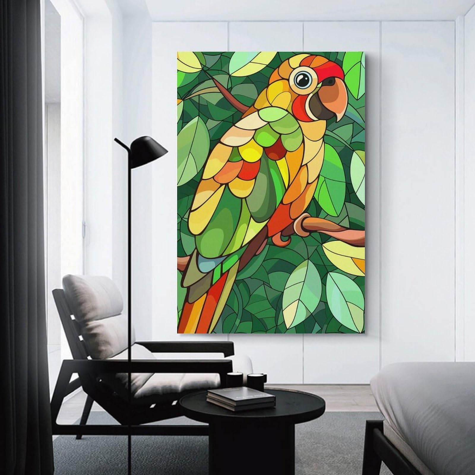 Junmoney Unframe-Style-14 Colorful Parrot On A Branch Canvas Art Print 20X30inch(50X75cm), For Feature Walls In Flats Or Modern Rooms, Ideal For Building A Coordinated Art Wall