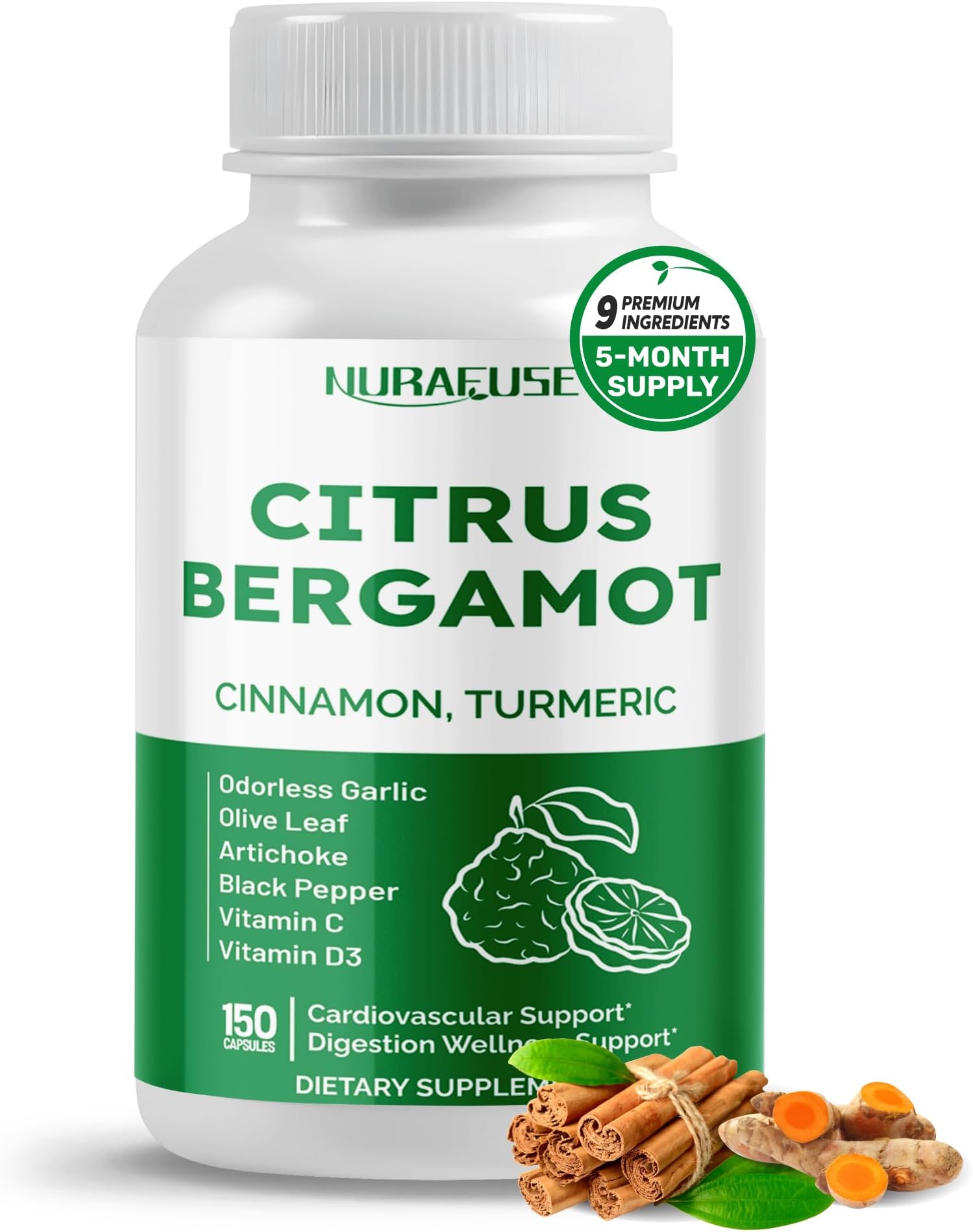 - Citrus Bergamot 9-in-1 Formula - with Cinnamon Turmeric Odorless Garlic, Olive Leaf, Artichoke