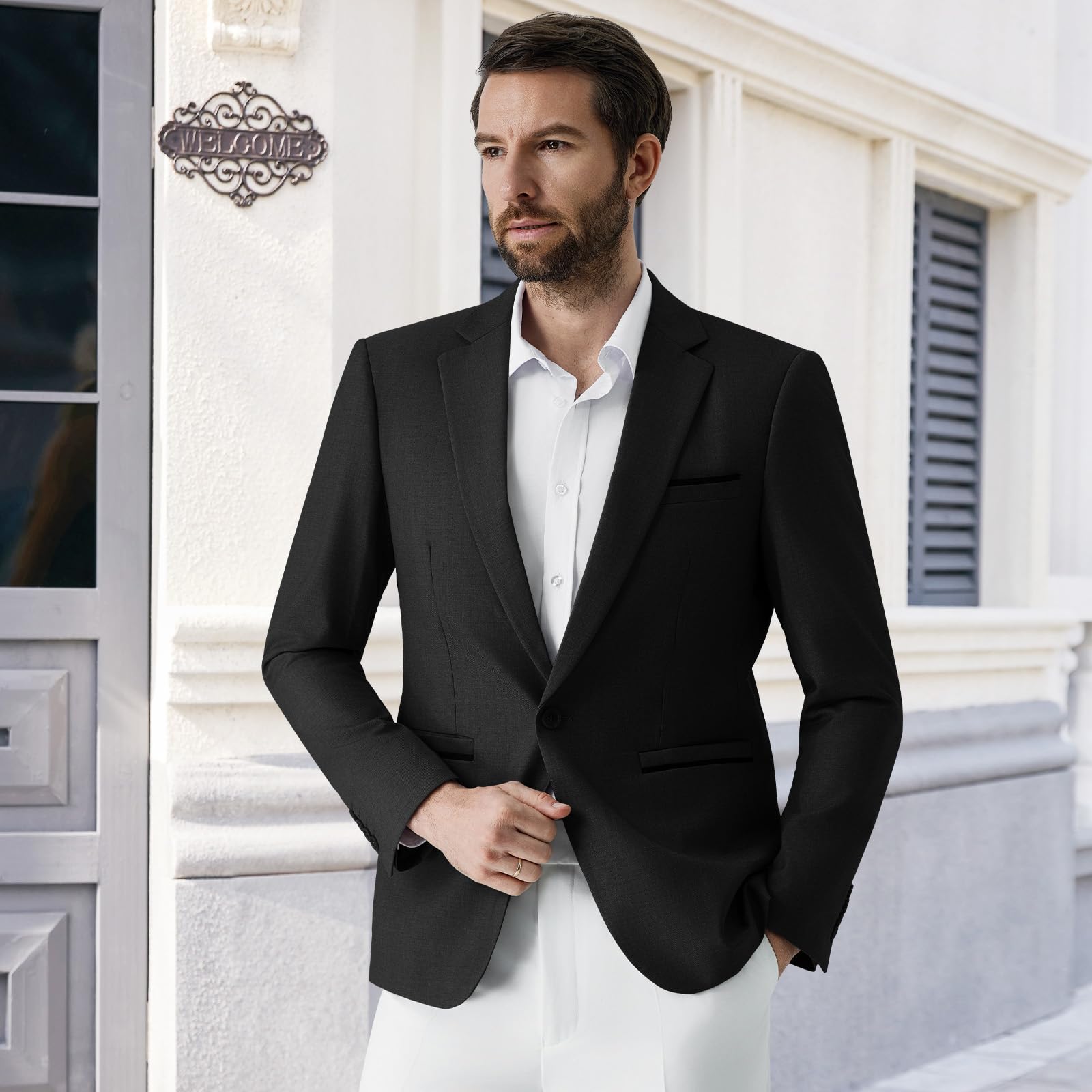 Blazer Chaqueta de Traje para Hombre Slim Fit con 1 Botón Blazer para Hombre Elegante Formal para Bodas Negocios y Veladas