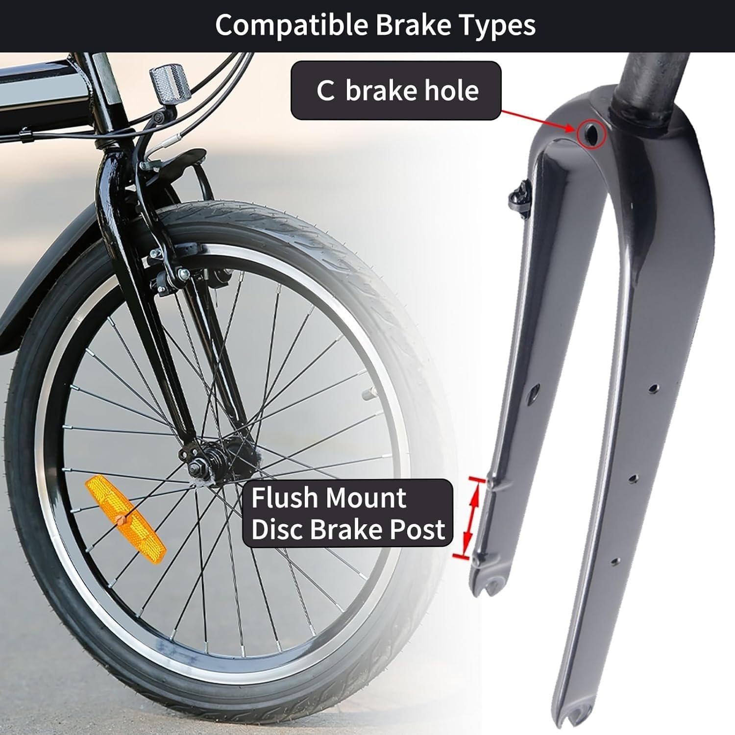 Fourche Rigide en Carbone for vélo de Gravel, 700C, Tube de Direction Droit et Conique de 1 1/8", Fourche Avant en Carbone avec Blocage Rapide 9x100 mm, adaptée aux Freins à Disque