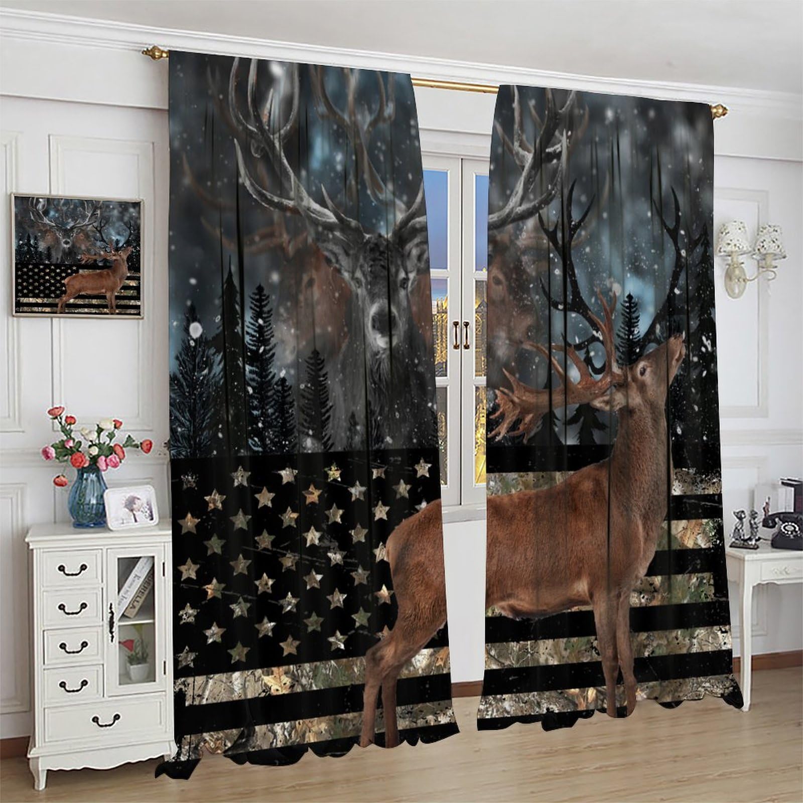 Castle Fairy Fenstervorhänge USA Flagge Camouflage – Samtstoff, 2-teilig, Für Kinderzimmer & Wohnmobil