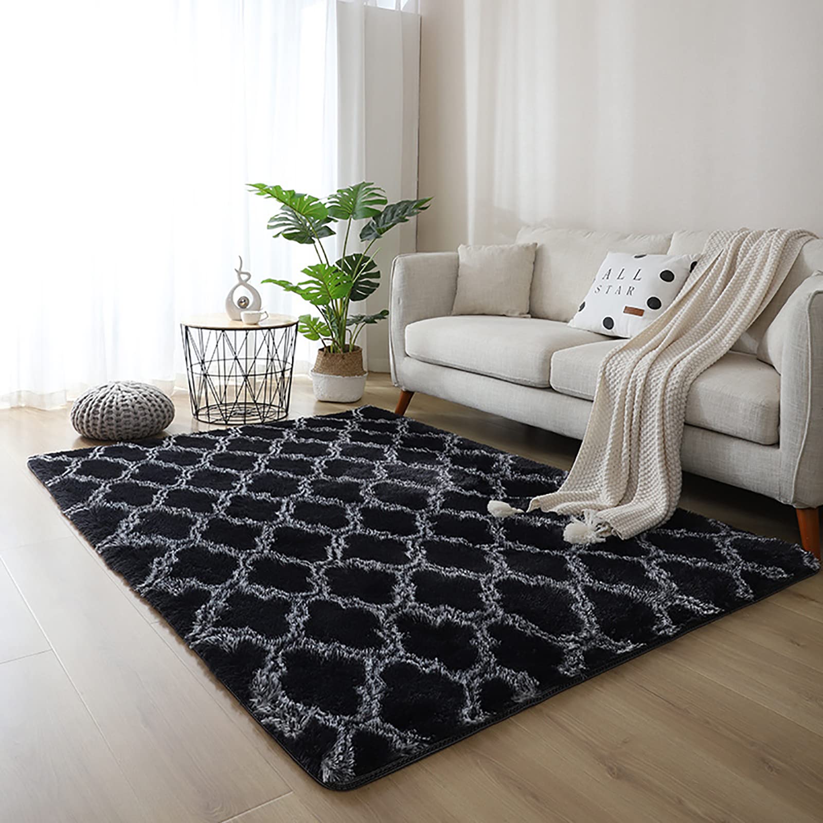 Tappeti Salotto Shaggy Tappeto a Pelo Lungo Tappeto Peloso Soggiorno Salotto Moderno Cameretta Tappeti Pelosi Camera da Letto Morbido Tappetino Antiscivolo Morbido e Soffice (Nero, 120*160cm)