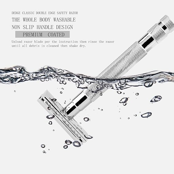 Dedge Classic Double Edge Safety Razor,Manual Shaving for a Close Shave, Smooth Shave,Reusable Razor No Blade Included (Chrome)