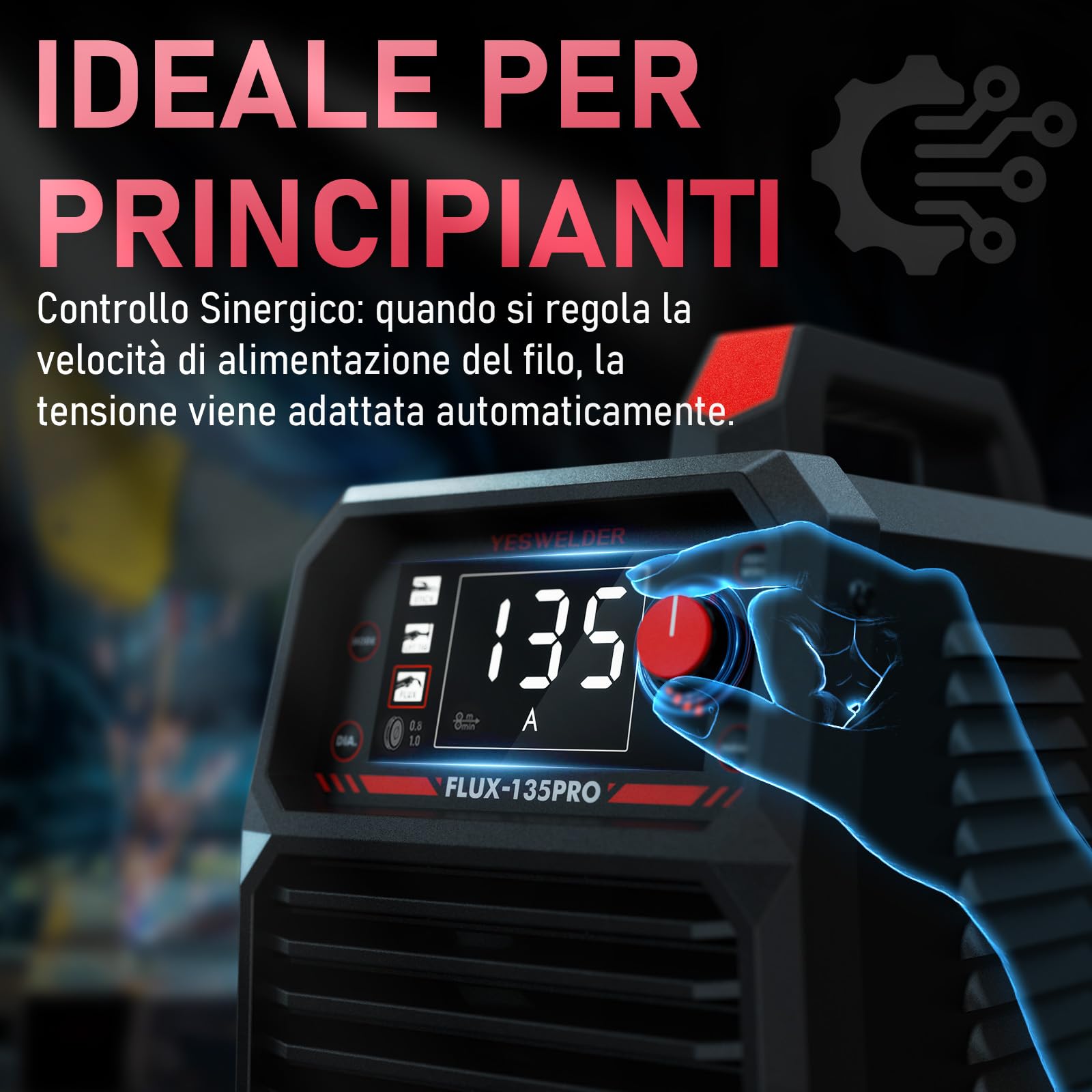YESWELDER 135Amp Saldatrice MIG Senza Gas 230V 3-in-1 Saldatore LED con 2 Confezioni Filo