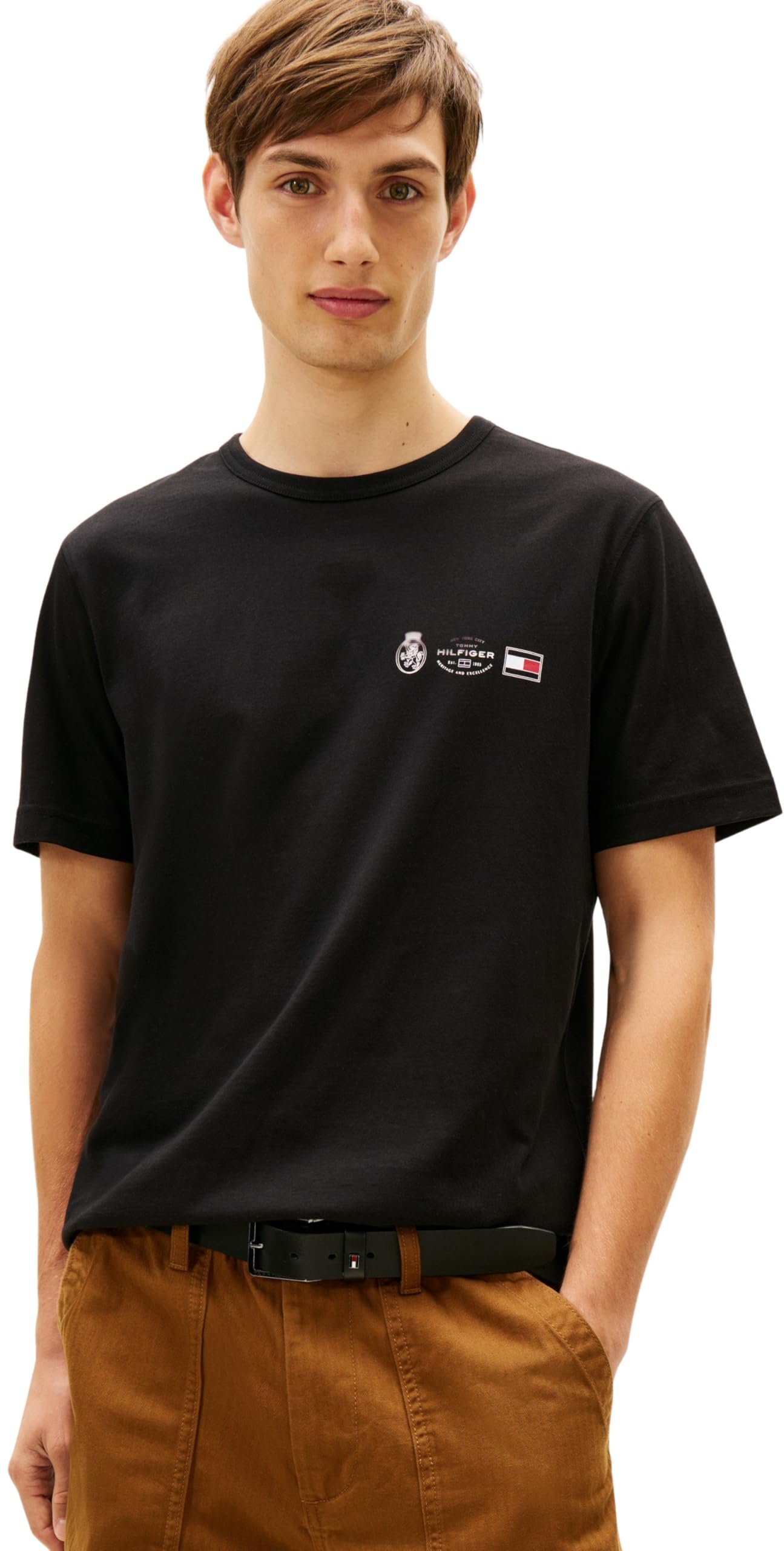 Tommy Hilfiger Herren T-Shirt Kurzarm Small Crest Outline mit Rundhalsausschnitt