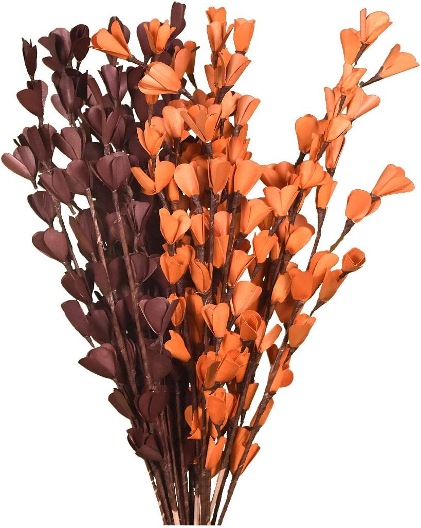 CRAFTWAFT Cocoa Brown & Orange Palm Leaves Lily Long Floral Bunches (Handmade) Long 30 Inches One Bunch of Flower