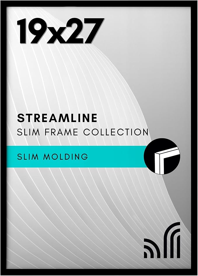 Americanflat 19x27 Poster Frame with Polished Plexiglass - Streamline Collection - Thin Border Picture Frame for Wall Display - Hanging Hardware Included - Black