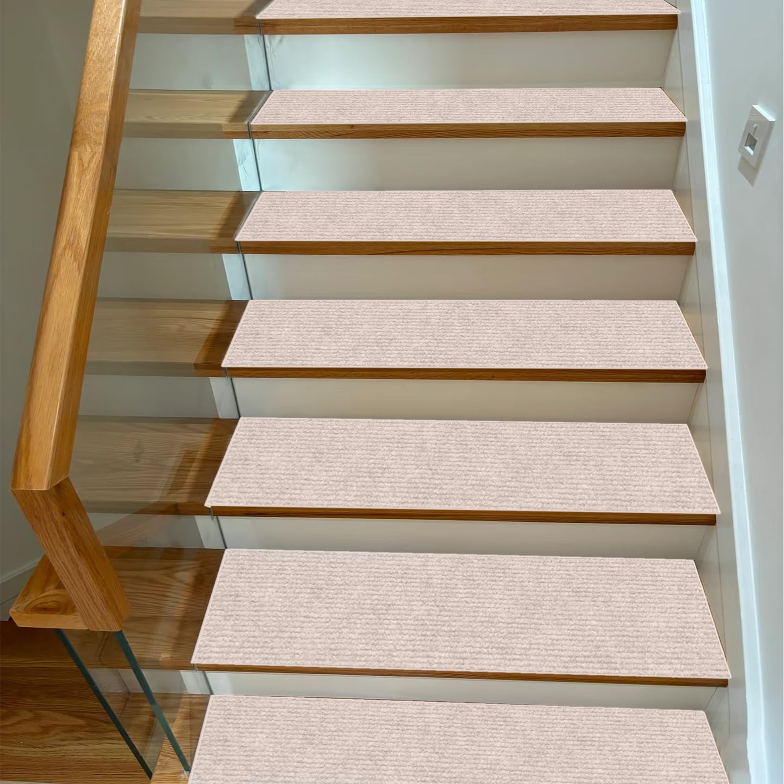 LIVEINU Moderne stijl, zelfklevende trapmatten, traptapijt, halfrond, wasbaar, sterke bevestiging, antraciet, trapmatten, 24 x 65 cm (15 stuks), grijs