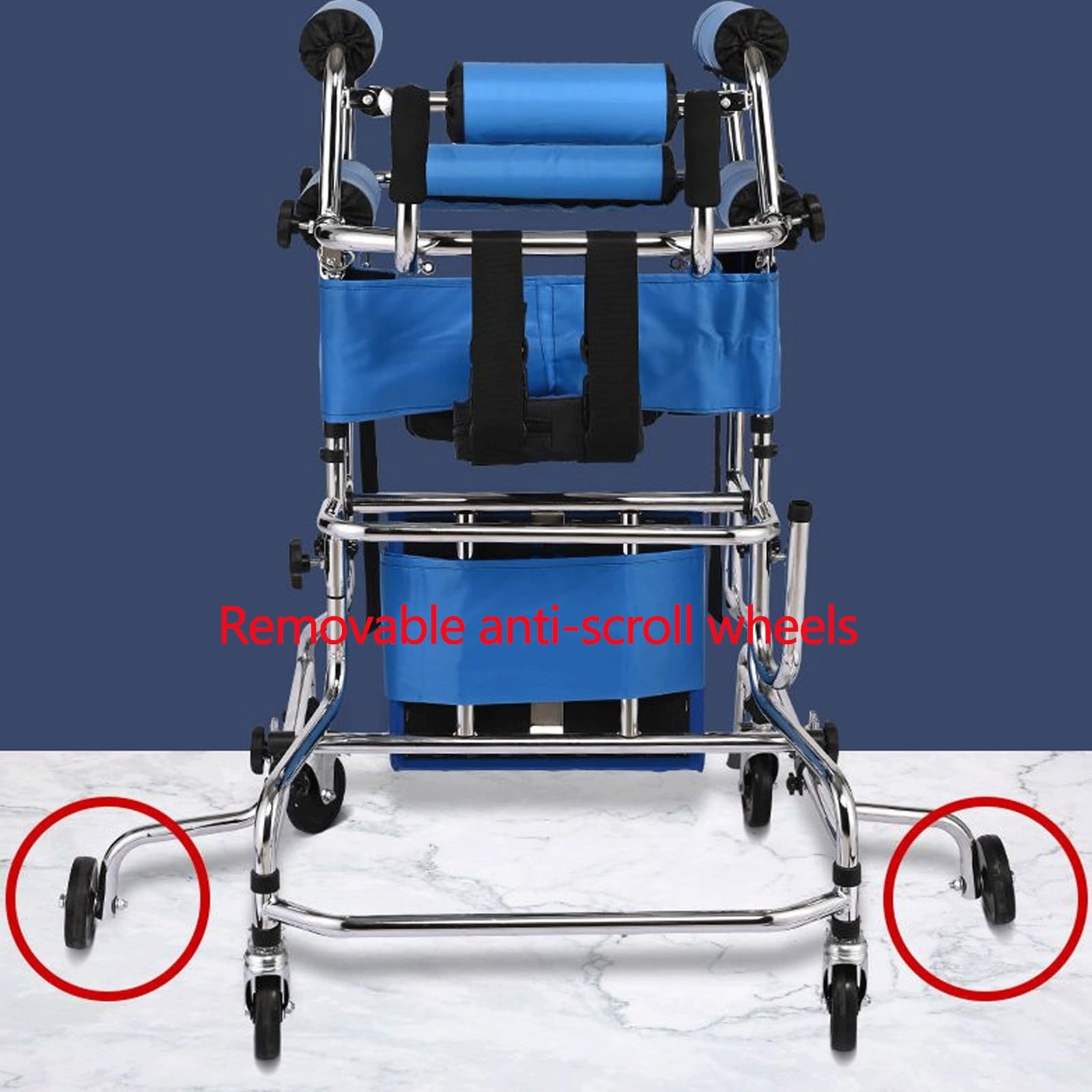 Höhenverstellbarer Rollator-Walker für Kinder-Teens, faltbarer pädiatrischer Gehrahmen mit Anti-Rollover-Rädern und gepolsterten Armlehnen, tragbare Edelstahl-Mobilitätshilfe für Kinder Kleinkinder Sp
