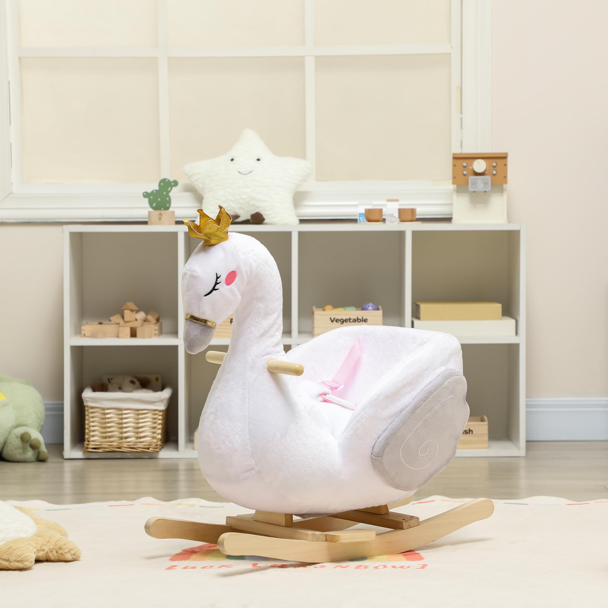 AIYAPLAY Huśtawka łabędź z kołysanką, 1,5-3 lat, biały