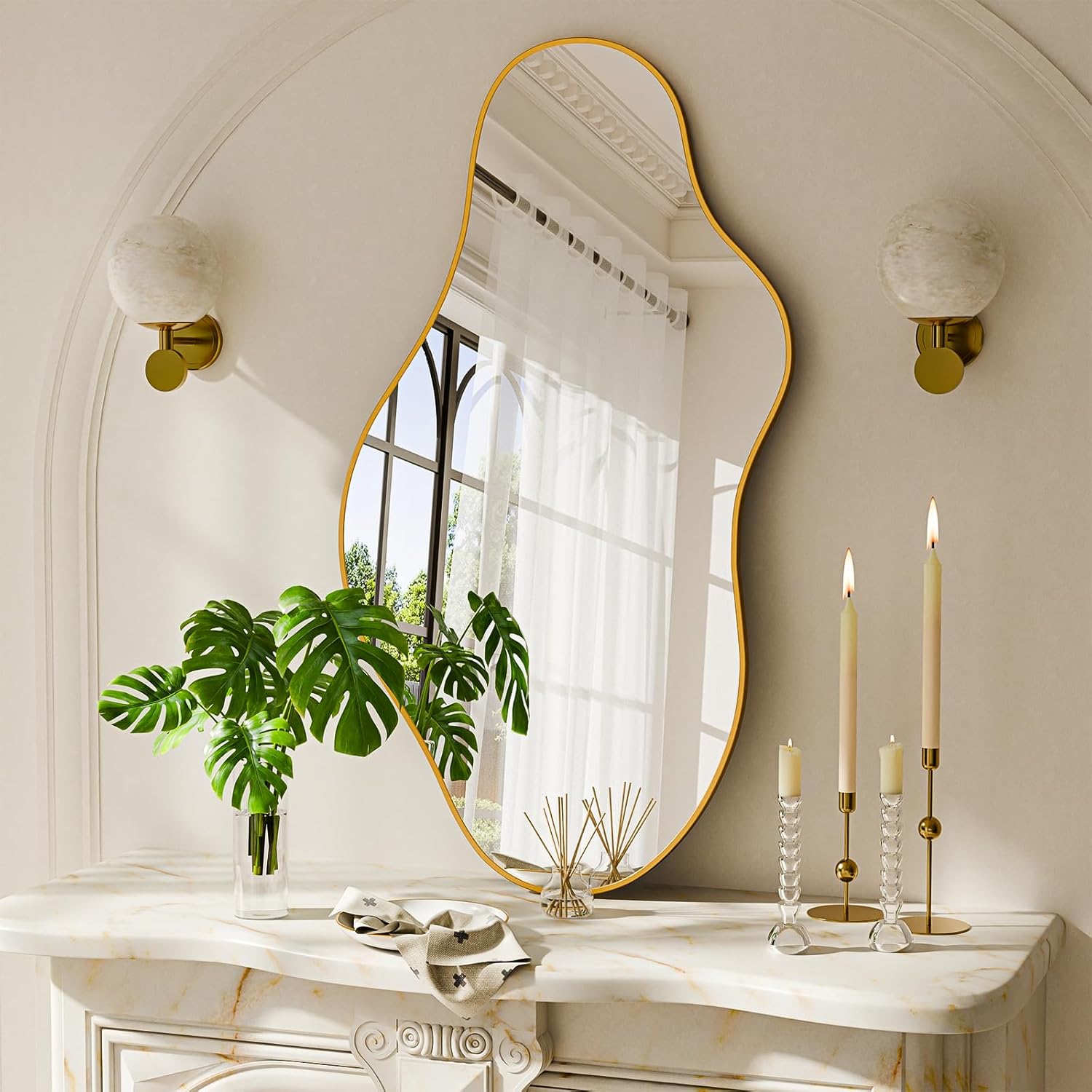 Irregular Wall Mirror 20×36 Inch Wall Mirrors Decorative Gold Modern Asymmetrical Abstract Mirror for Bathroom Bedroom Living Room Entryway Hallway 20"L x 36"W 20×36gold