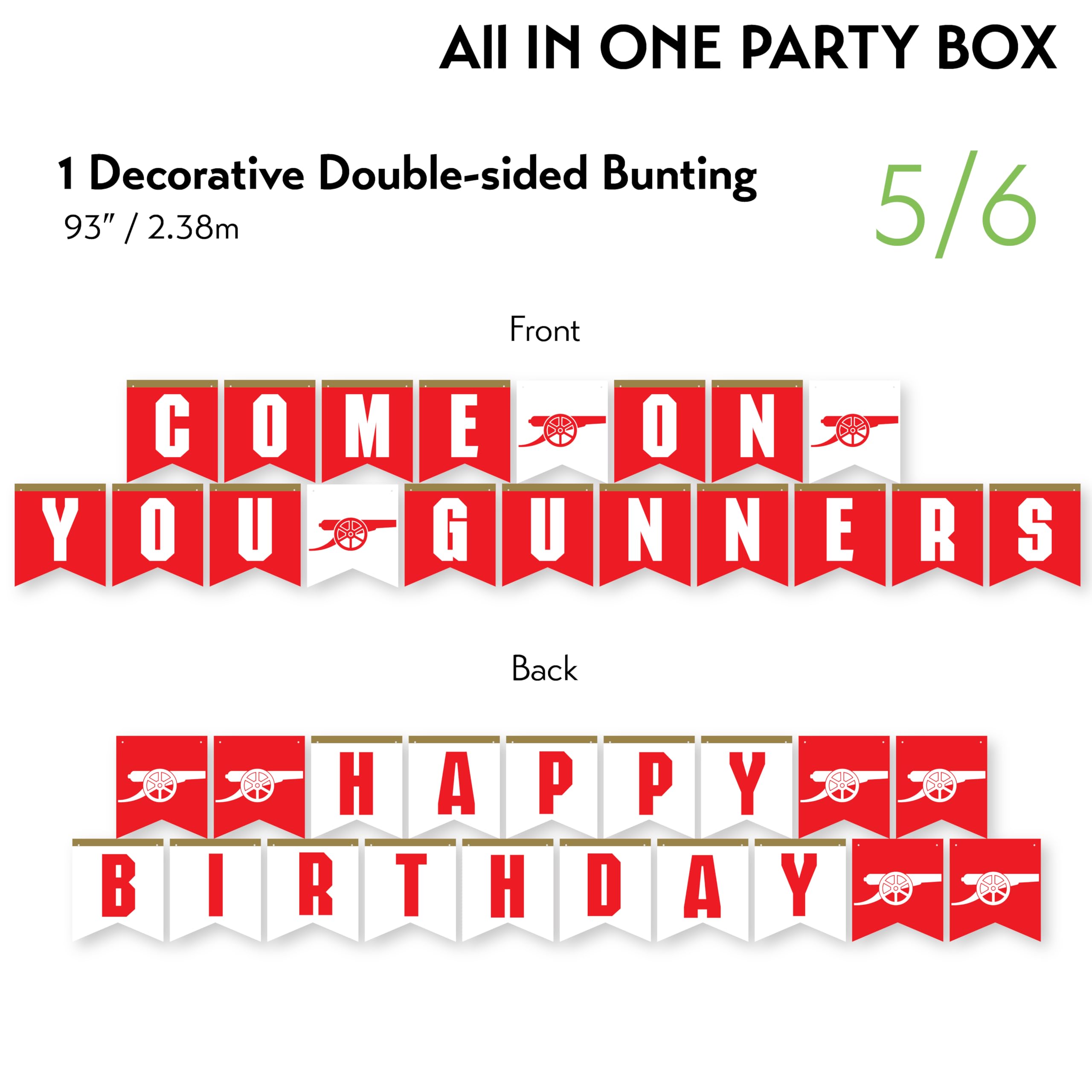 Arsenal FC Coffret de Fête Officiel 77 Pièces | Kit Tout-en-Un pour 6 Invités avec Vaisselle Jetable, Ballons Maillot, Décorations & Accessoires | Idéal Matchday & Anniversaire