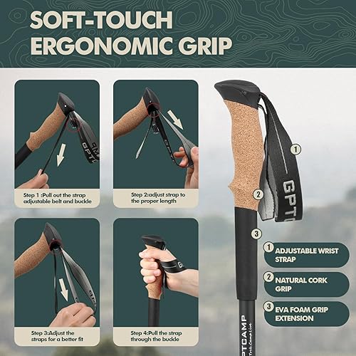 Miniatura 5 de GPTCAMP Bastones de senderismo, bastones de senderismo plegables, bastones de senderismo plegables ligeros para hombres y mujeres, 2 piezas