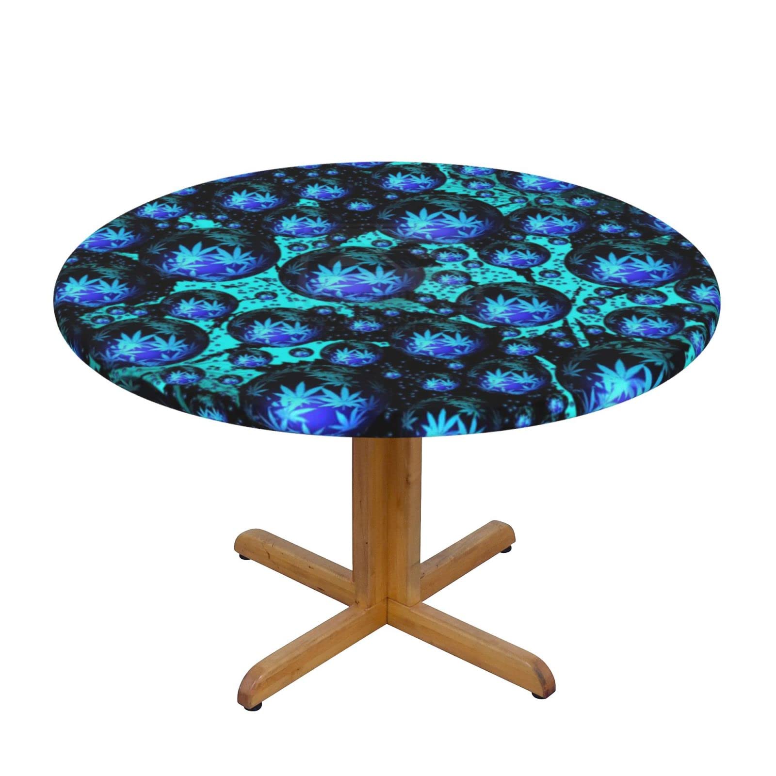 Lsjuee Round Fitted Tablecloth 45-50in Elastic Edged Table Cloth for Kitchen Dining Party Home Decor - Water Drops Cann-Abis Psychedelic