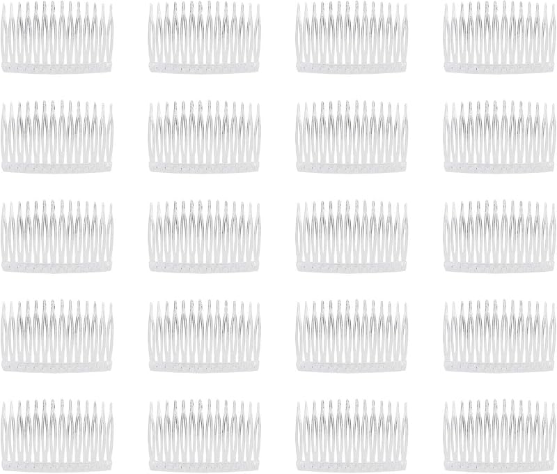 Lawie 20 Pack Clear Small Plastic Hair Side Comb With Long Teeth Thin Fine Gray Hair Pins White Mini Barrettes for Women Bridal Wedding Veil Decorative DIY Craft Headpiece French Twist Bun Accessories