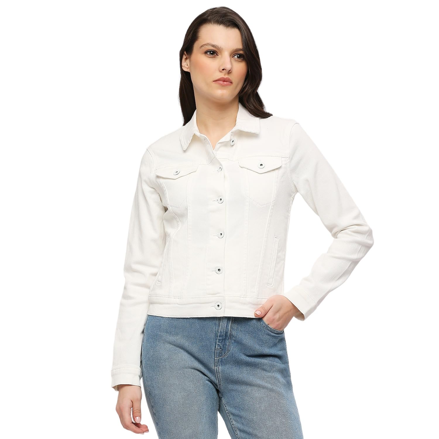 pepe jeans Women's White Front Pocket Trucker Jacket-picture-11