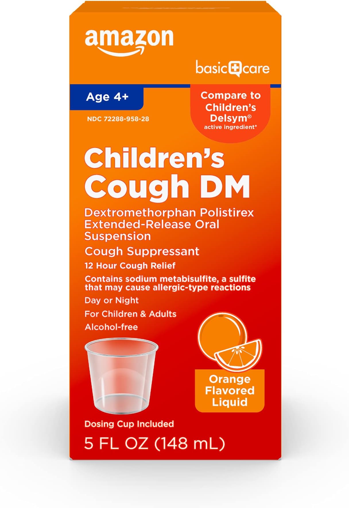 Amazon Basic Care Children's Cough Suppressant DM Syrup, Orange Flavor, 5 Fluid Ounces