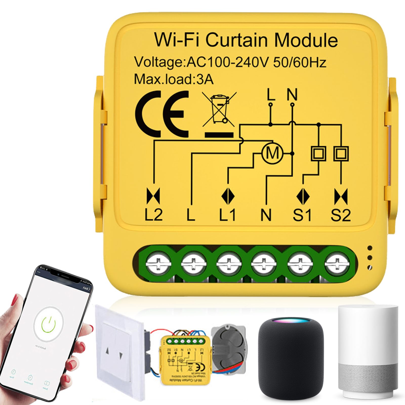 WiFi Smart Shutter Switch Module, Smart WiFi Shutter Switch, Module with Run Time Adjustment for Curtains, Blinds and Awnings, Google Compatible