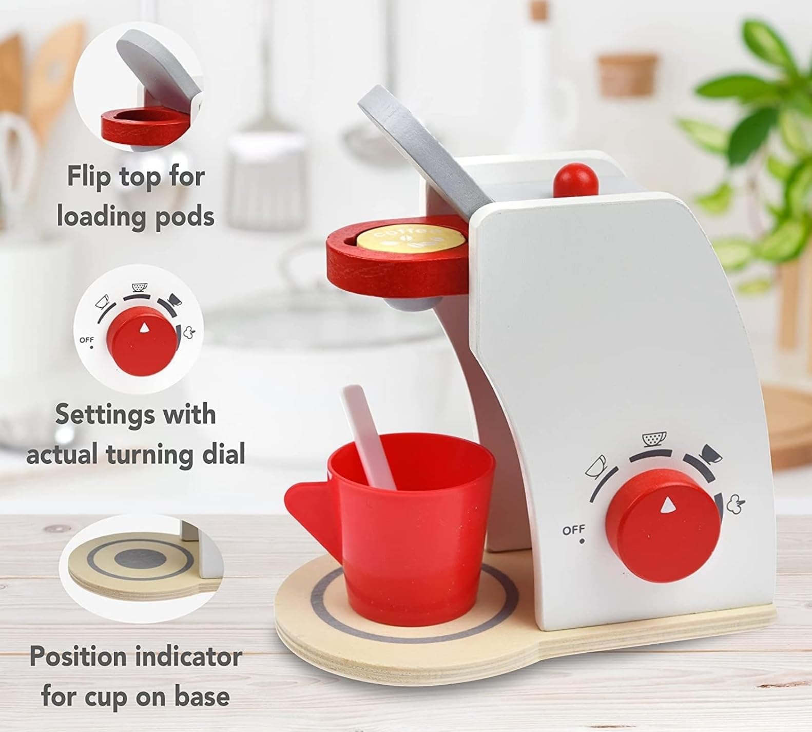 TOYARTSY Children Pretend Play Toys Wooden Coffee Maker Machine Early Education Simulation Toy 3