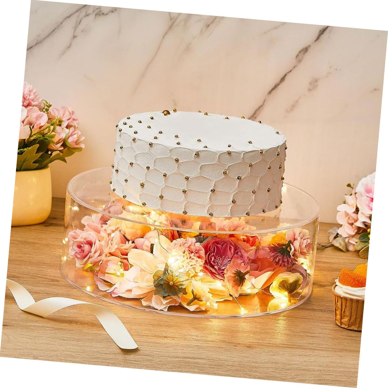 Didiseaon Alzata per Torta Rotonda in Acrilico Trasparente, Set 2 Pezzi, Supporto Decorativo per Cupcake e Dolci, per Feste, Matrimoni e Compleanni