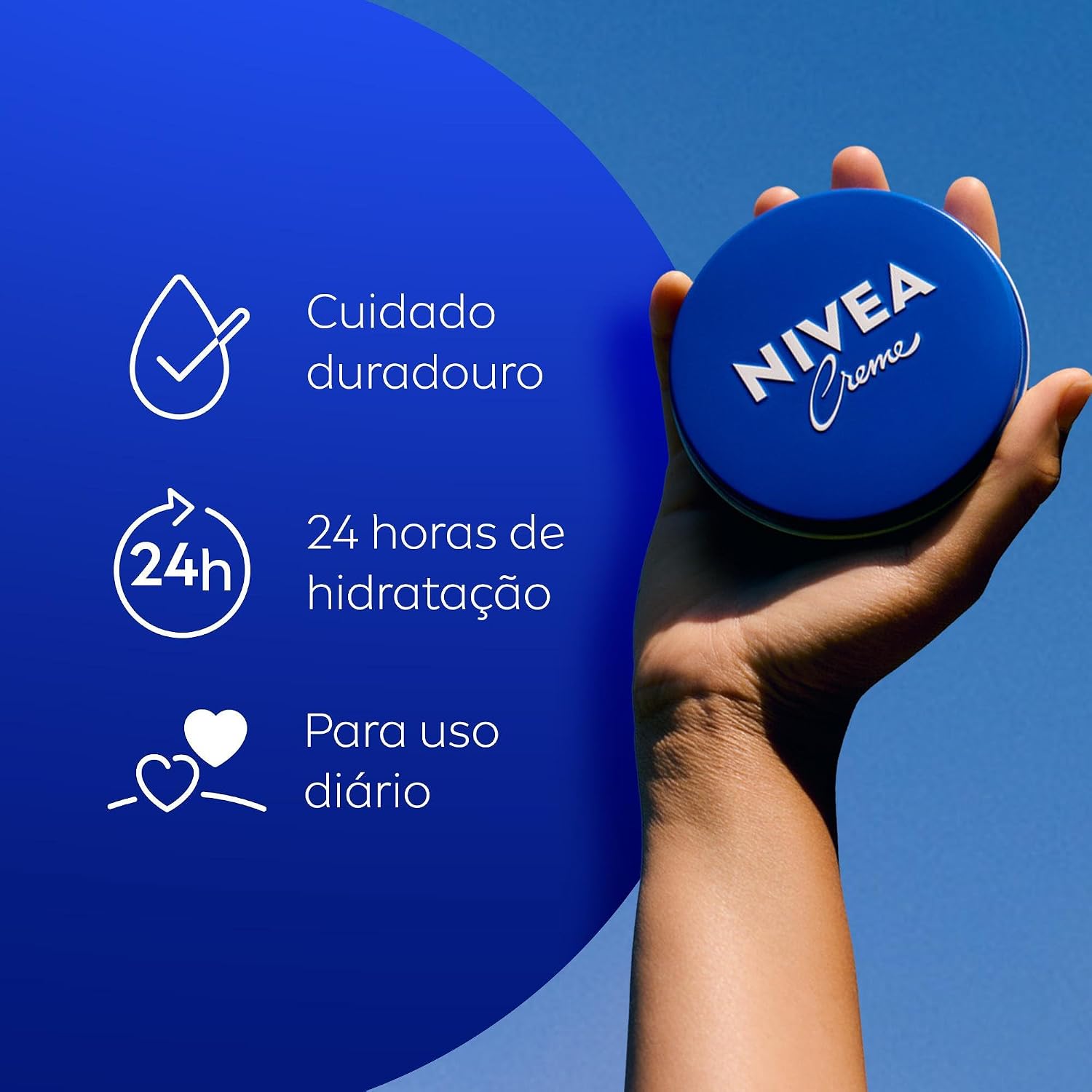 NIVEA Creme Lata - Hidratação profunda para as áreas mais ressecadas como cotovelo, calcanhar, joelho, mãos e pés, também protege do frio e cuida da pele tatuada - 145g NIVEA Creme Lata - Hidratação profunda para as áreas mais ressecadas como cotovelo, calcanhar, joelho, mãos e pés, também protege do frio e cuida da pele tatuada - 145g