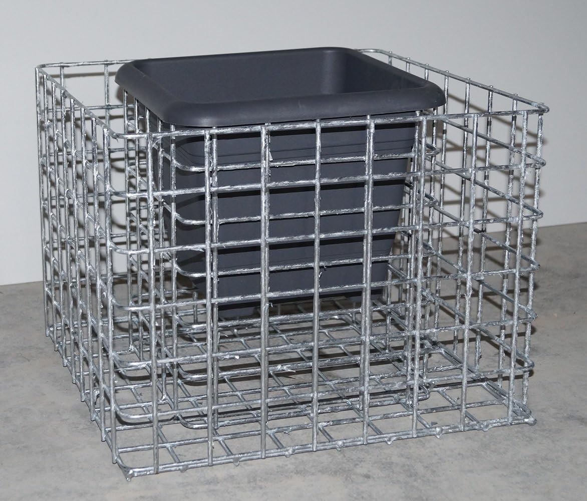 GABIONA Gabions flower column square, base 42 x 42 cm, mesh width 5 x 5 cm, including plant pot hot-dip galvanised (height 32 cm).