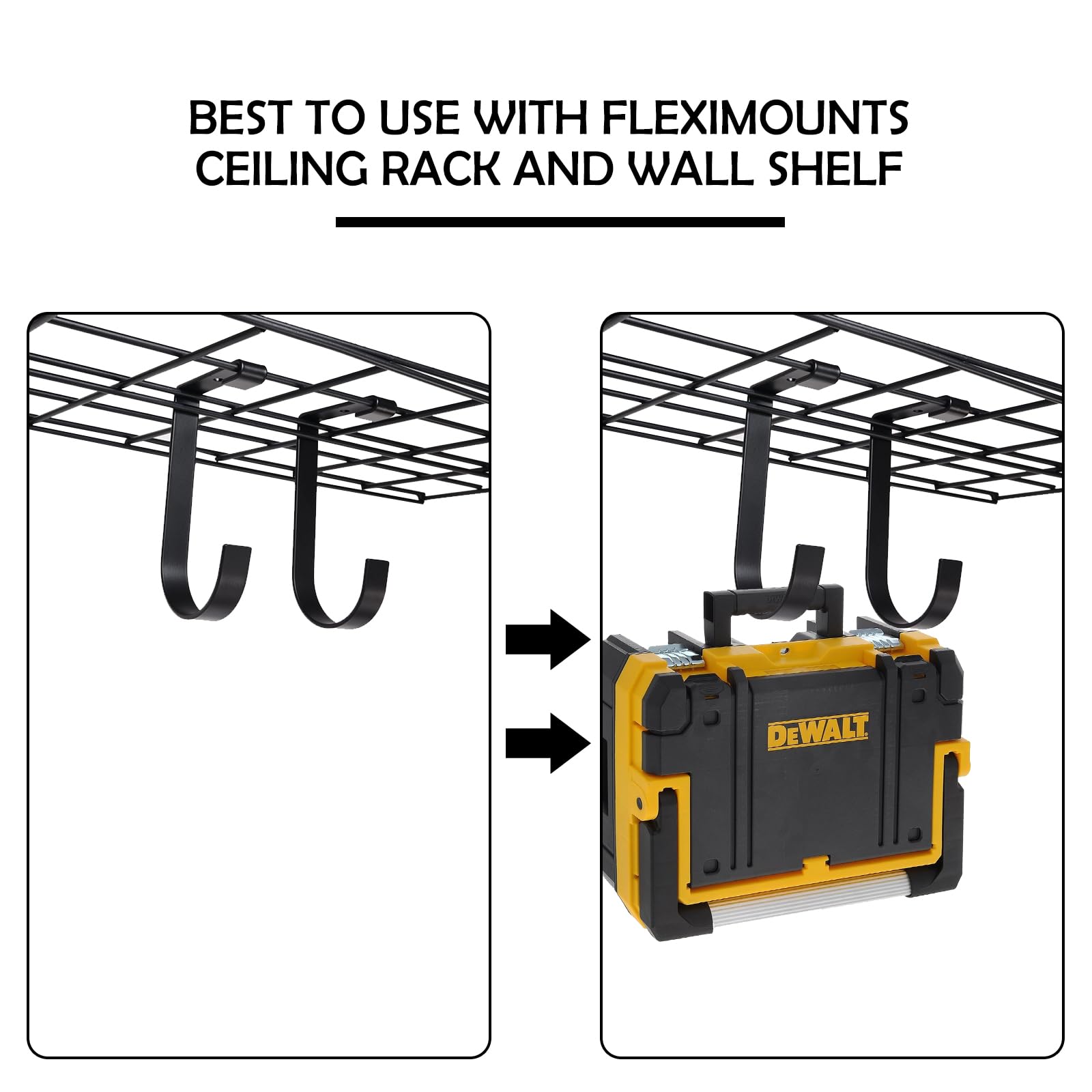 WENRENCE Lot De 4 Crochets Plats De Rangement Supplémentaires Pour Garage, Plafond, étagère Murale, Noir