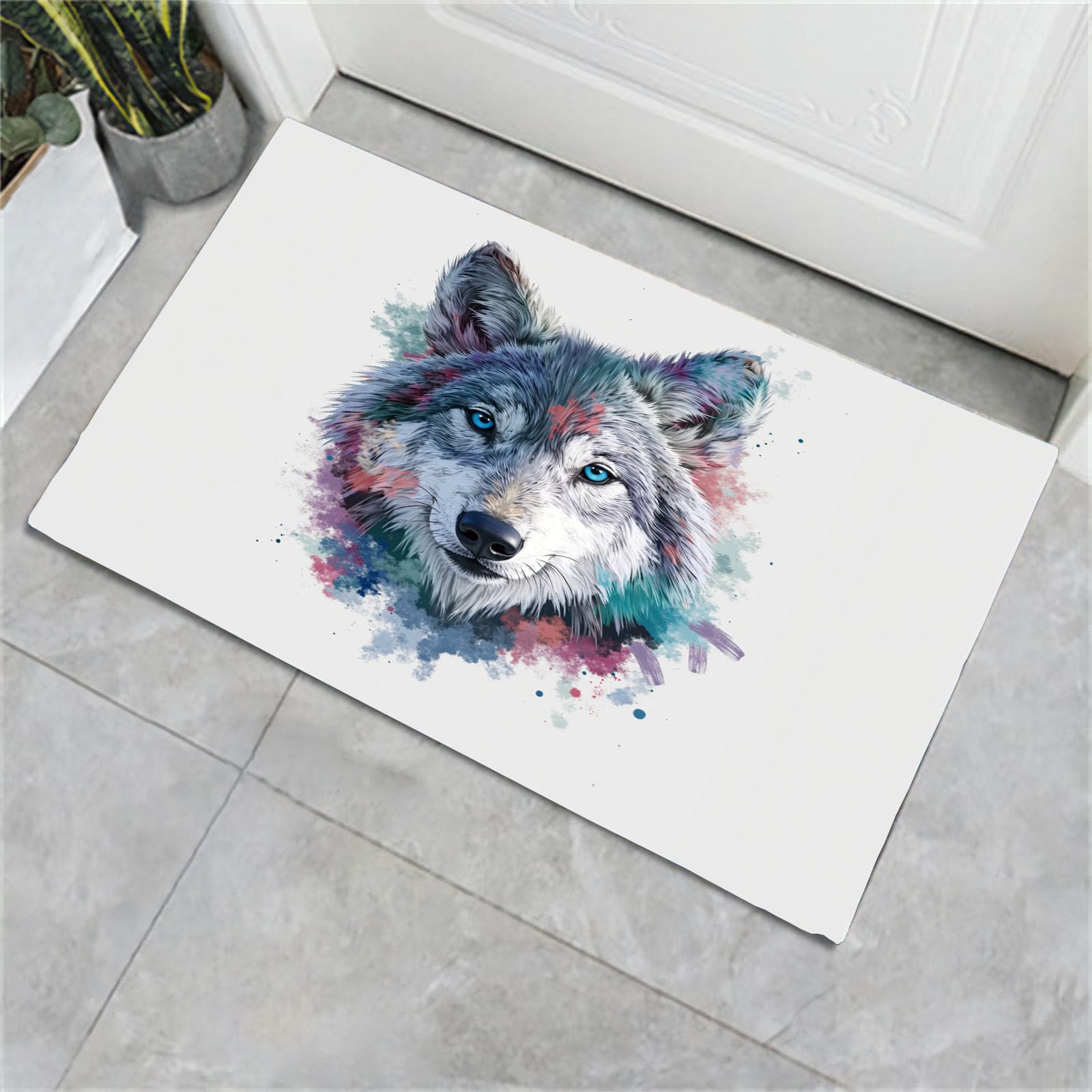 Tapis Entrée Antidérapant Loup Aquarelle 80x120 Anti-Glisse