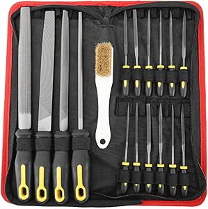 YaeTool 17Pcs Professional Metal File Set Woodwork File Set Steel Needle File Set with Carry Case,Flat/Half-Round/Round/Triangle Files, 12 Needle Files,Professional Hobby Project DIY Tool