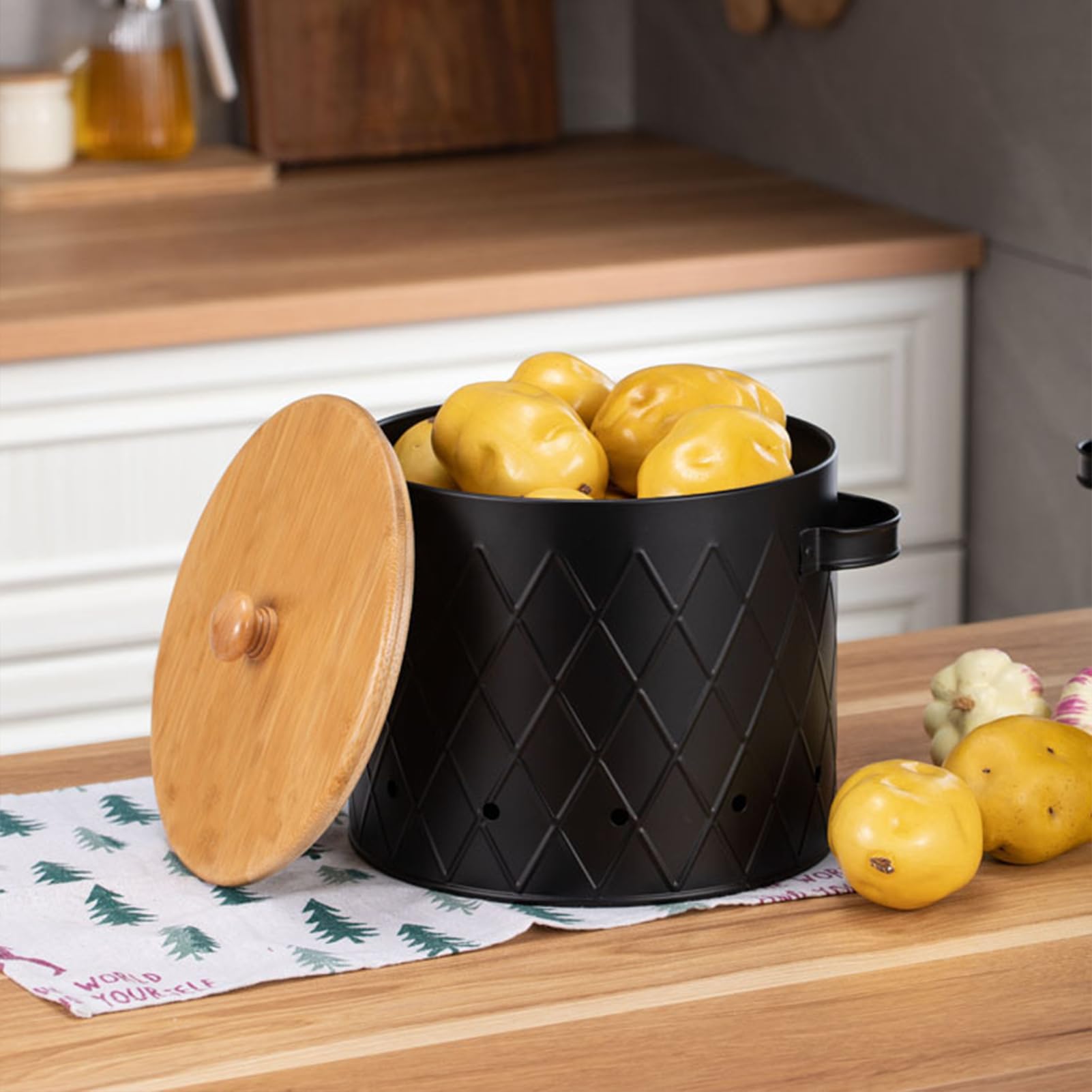 Premium Kartoffel Aufbewahrungsbox küche, Zwiebel kartoffel aufbewahrung, aufbewahrungsbox mit Deckel küche, küche aufbewahrung & Organisation,küchenutensilien (Schwarz)