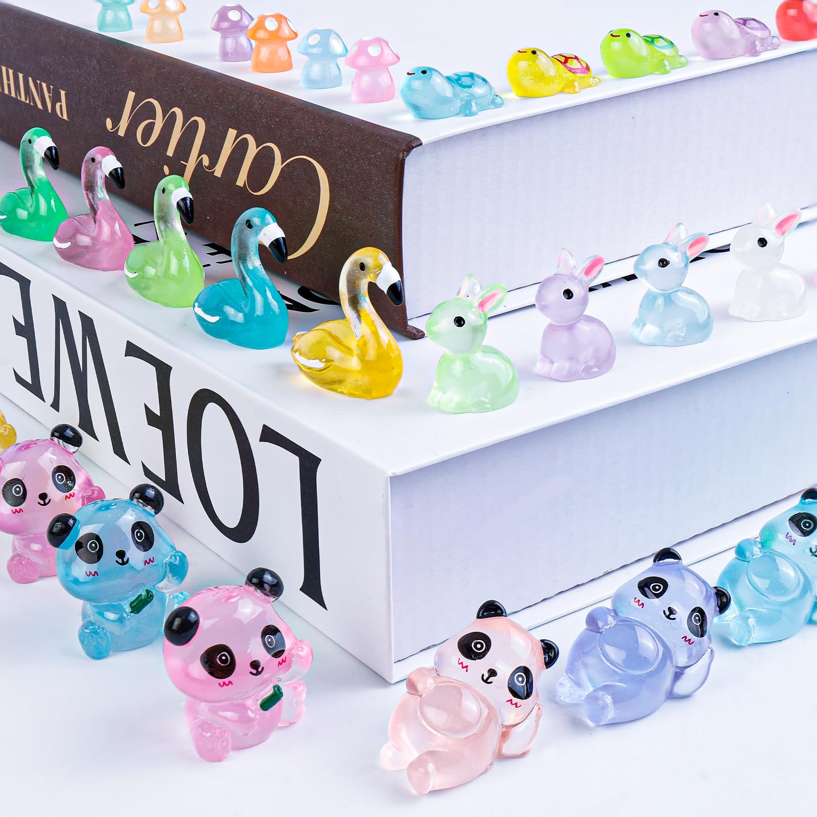 gyoyede 150pcs Luminous Mini Resin Animals,Tiny Animals Glow in The Dark Miniature Resin Animal Figures Bulk,Mini Panda Duck Dolphin Rabbit for Fairy Garden Micro Landscape Aquarium Dollhouse Decor - Image 4