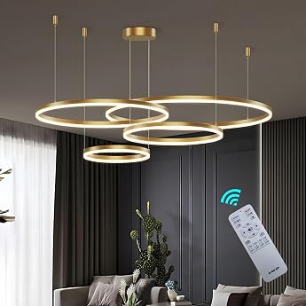 BEHWU LED Pendant Light Dimmable, Living Room Lamp, Modern Ring Pendant Light 3000K-6000K, Pendant Lamp LED Light Ring Living