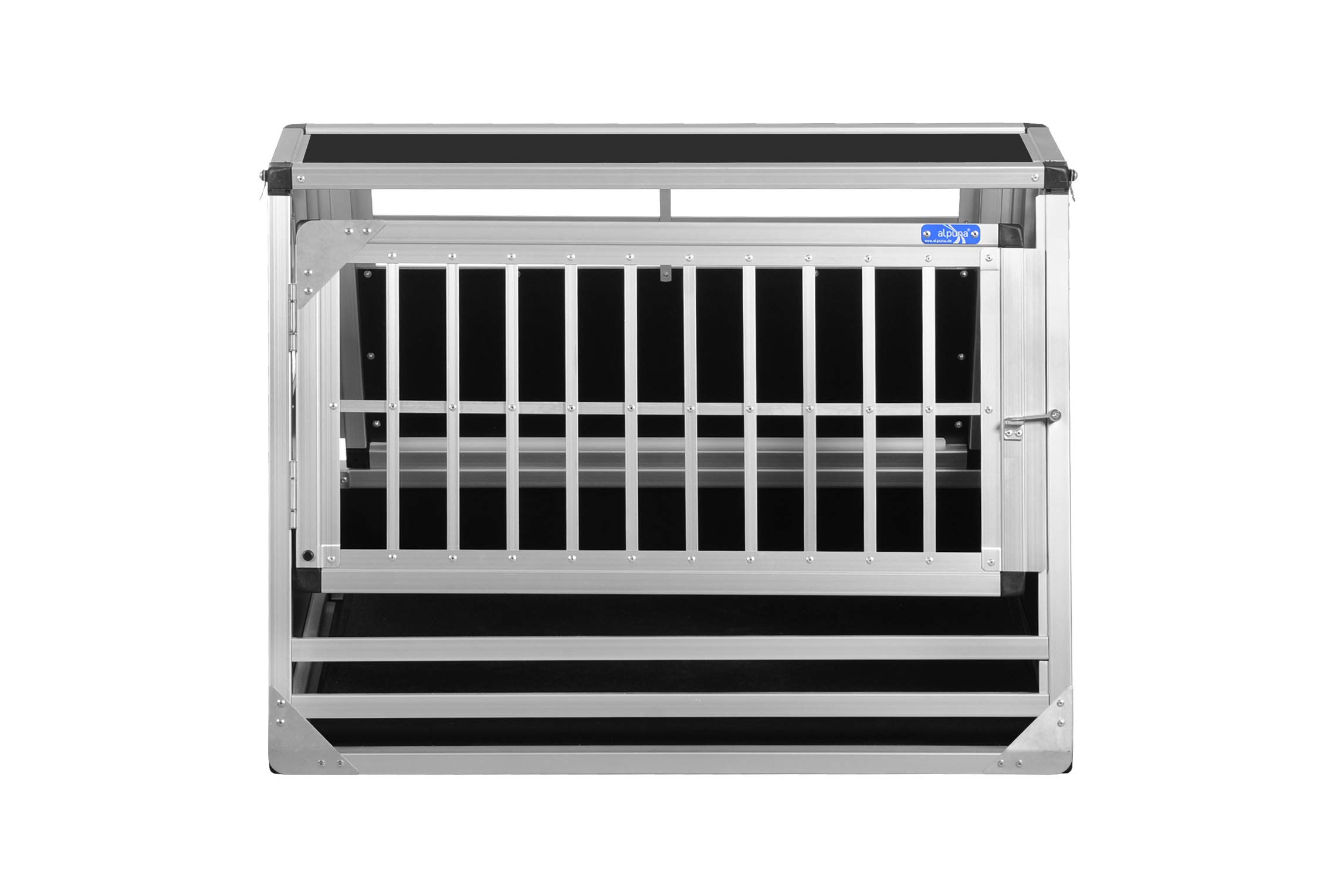 ALPUNA Transportbox N60 – Aluminium Hundebox 58×86×63 cm – Auto Hundebox mit Notausstieg, sicherer Hundetransport im Kofferraum