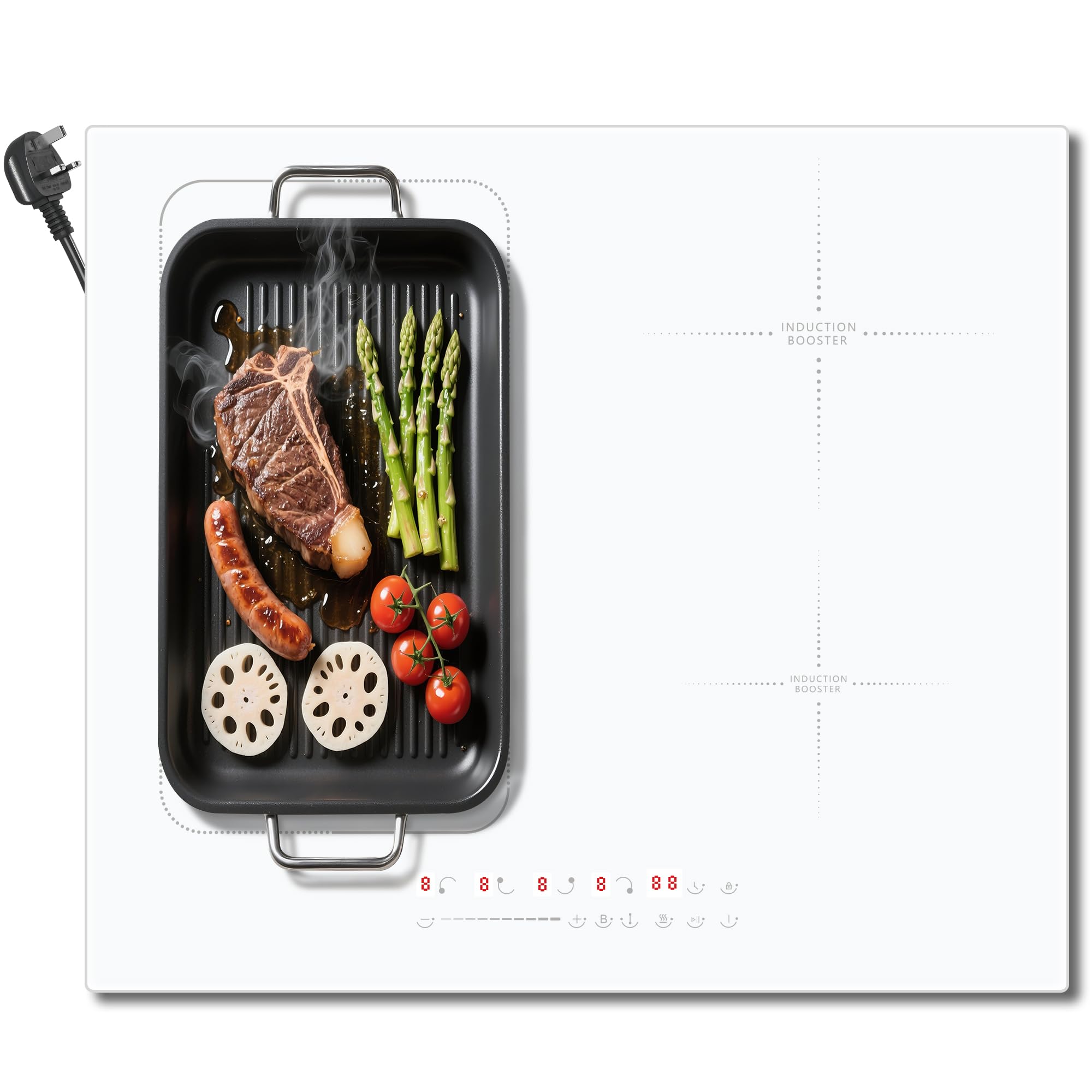 Induction Hob 60CM 4 Zone, Plug in Electric Hob 13 amp 4 ring, 2800W Electric Induction Hob 220V, Cooking Hob 60CM with Flexible Zone, Kitchen Hob with 99-Min Timer, Safety Lock — view 11