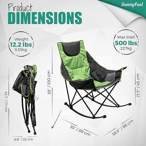 Miniatura 3 de SUNNYFEEL Silla mecedora de gran tamaño para campamento, sillas plegables de campamento con sillón reclinable acolchado de lujo y bolsillo, bolsa de