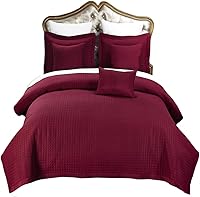 Vista 7 de sheetsnthings Juego de cubrecamas de microfibra acolchado sin arrugas de lujo a cuadros (chocolate, individual)