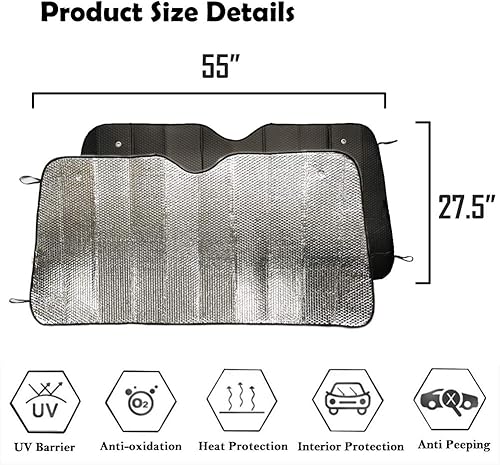 Miniatura 2 de Big Ant - Parasol para parabrisas con rayos UV, parasol plegable para parabrisas delantero, mantiene el vehículo fresco, color negro (55 x 27,5