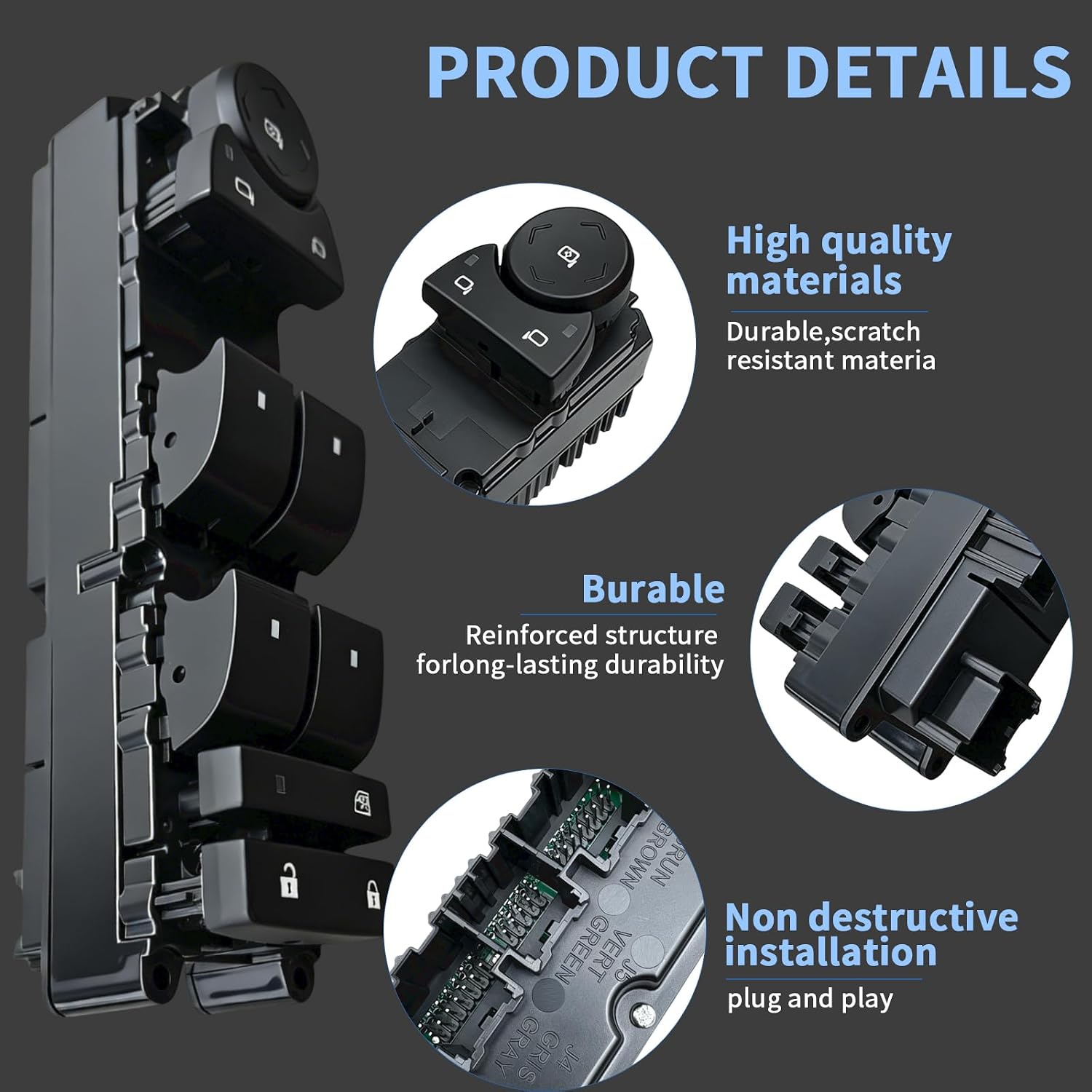 Driver-Side Power Window Switch Assembly 20835552 - Fits GMC/Chevrolet/Cadillac 2007-2014, Includes Installation Tool
