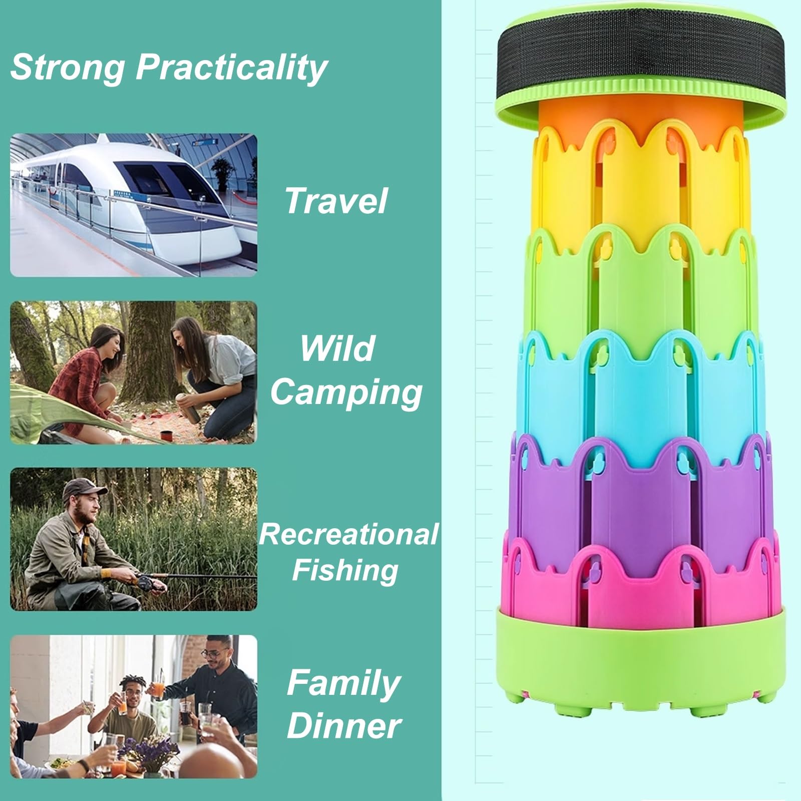 Sgabello da Campeggio Telescopico, Sedie Pieghevoli Portatili, Leggeri ma Robusti, Altezza Regolabile, Capacità di 150 kg per Viaggi, Pesca All'aperto, Barbecue(Gray)