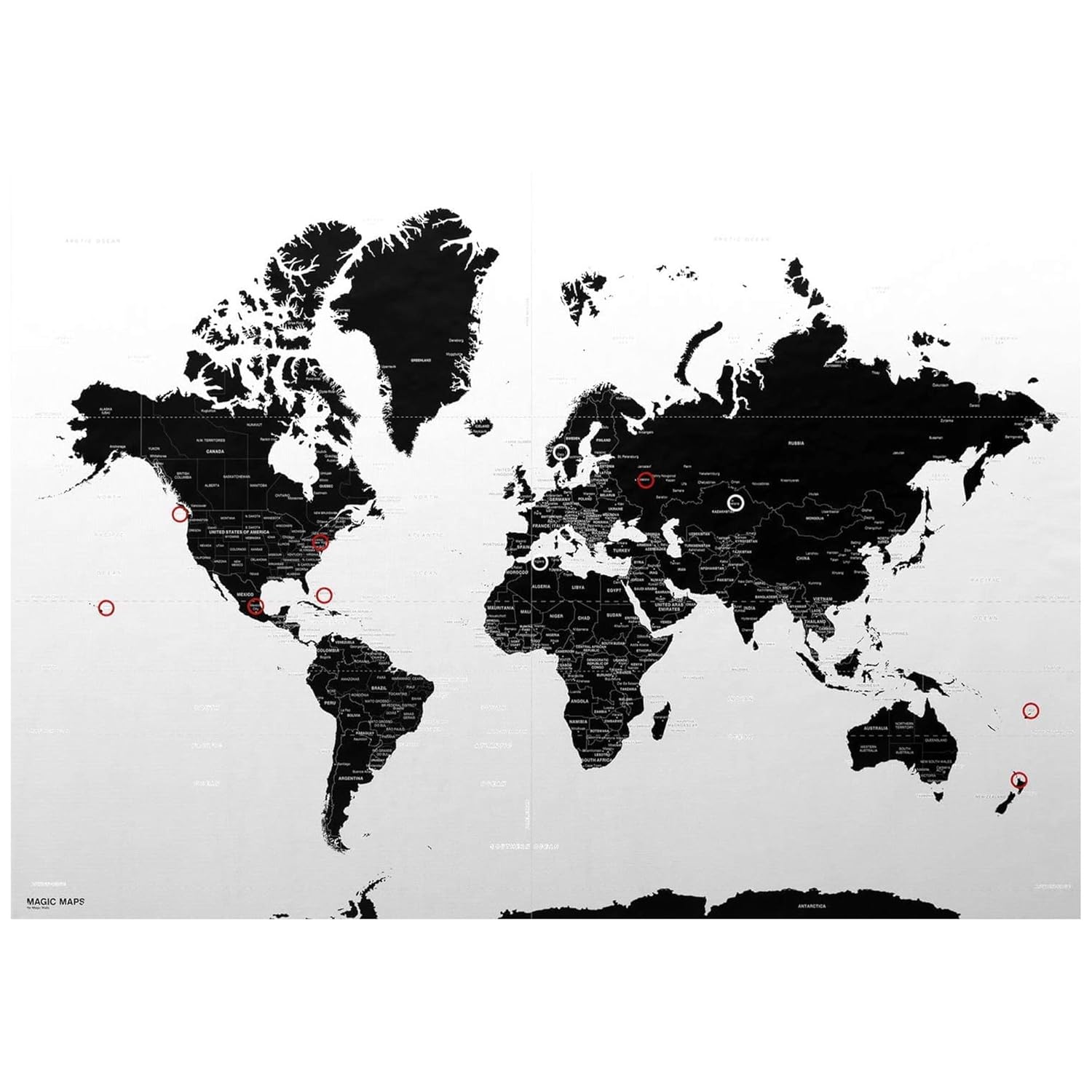 Magic World Map Poster w/ 176 Dots~39” x 27.5” | No Glue or Nails Needed~For Office & Home~Bedroom~Living Room Décor | Gift for Travelers & Adventurers, Easy to Place & Remove (Standard 70 x 100 cm)