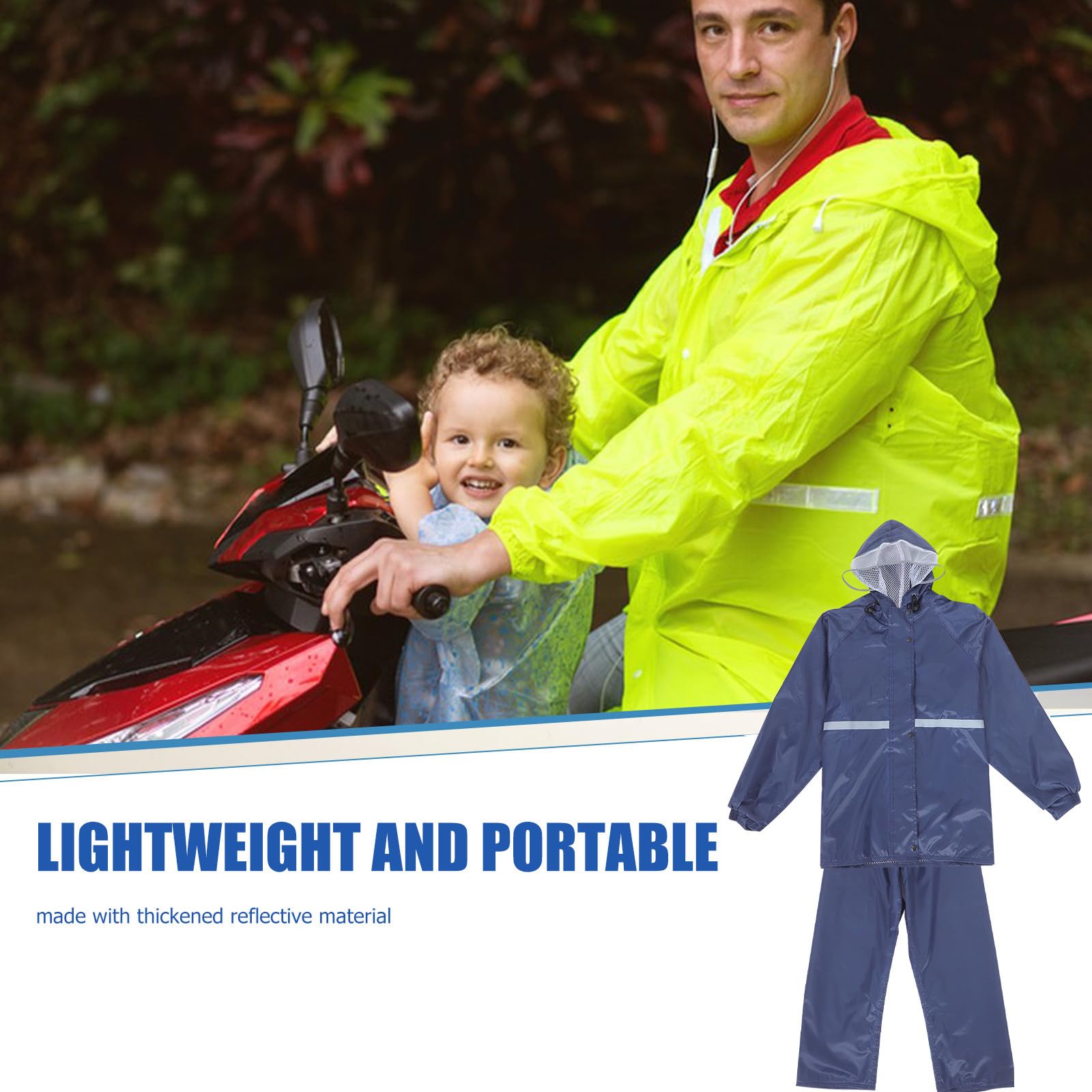 Conjunto Reflectante para Motocicleta y Bicicleta, Chaqueta y Pantalones de Lluvia de Doble Capa, Talla XL para Adultos, Resistente al Viento y Lluvia, Adecuado para Actividades