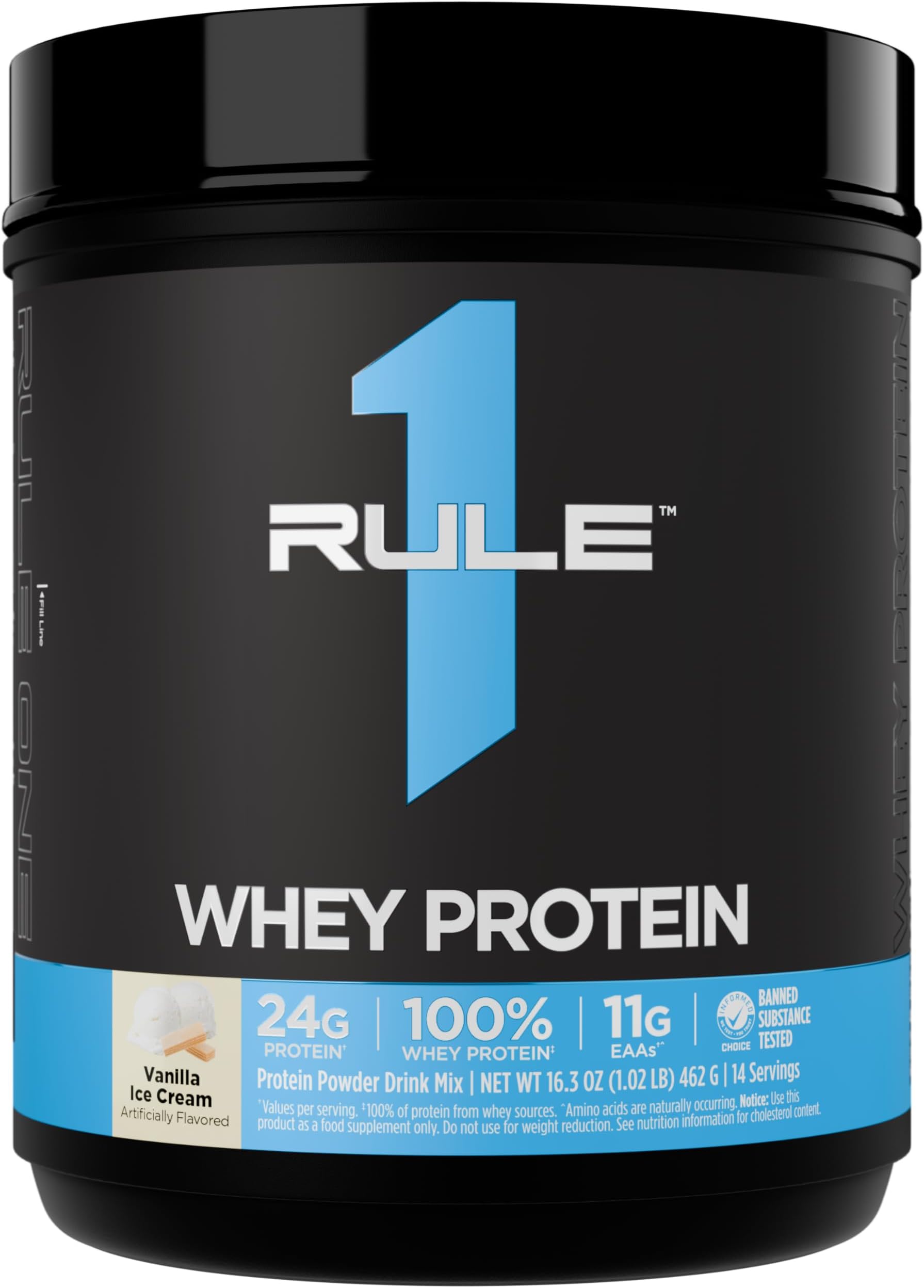 Rule 1 Proteins Whey Protein – 24g Fast-Acting Protein from All-Whey Sources with Naturally Occurring EAAs & BCAAs for Workout Recovery or Anytime Use (1 Pound, Vanilla Ice Cream)