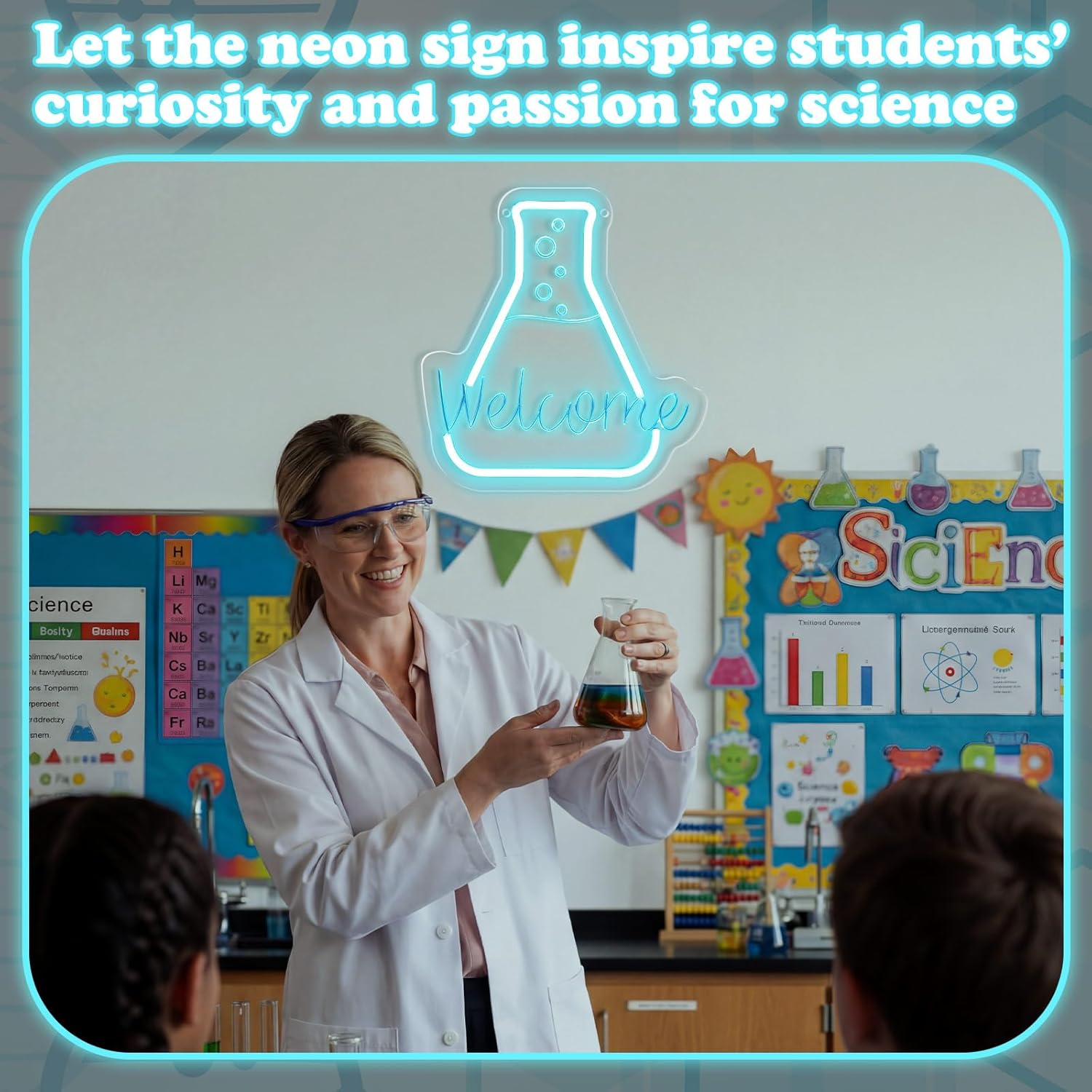 Retisee Science Welcome Neon Sign Science Beaker Chemistry Dimmable Classroom Neon Light for Wall Hanging Decor Doorway Sign for Laboratory LED Light Wall Decor Back to School Gifts Teachers Students