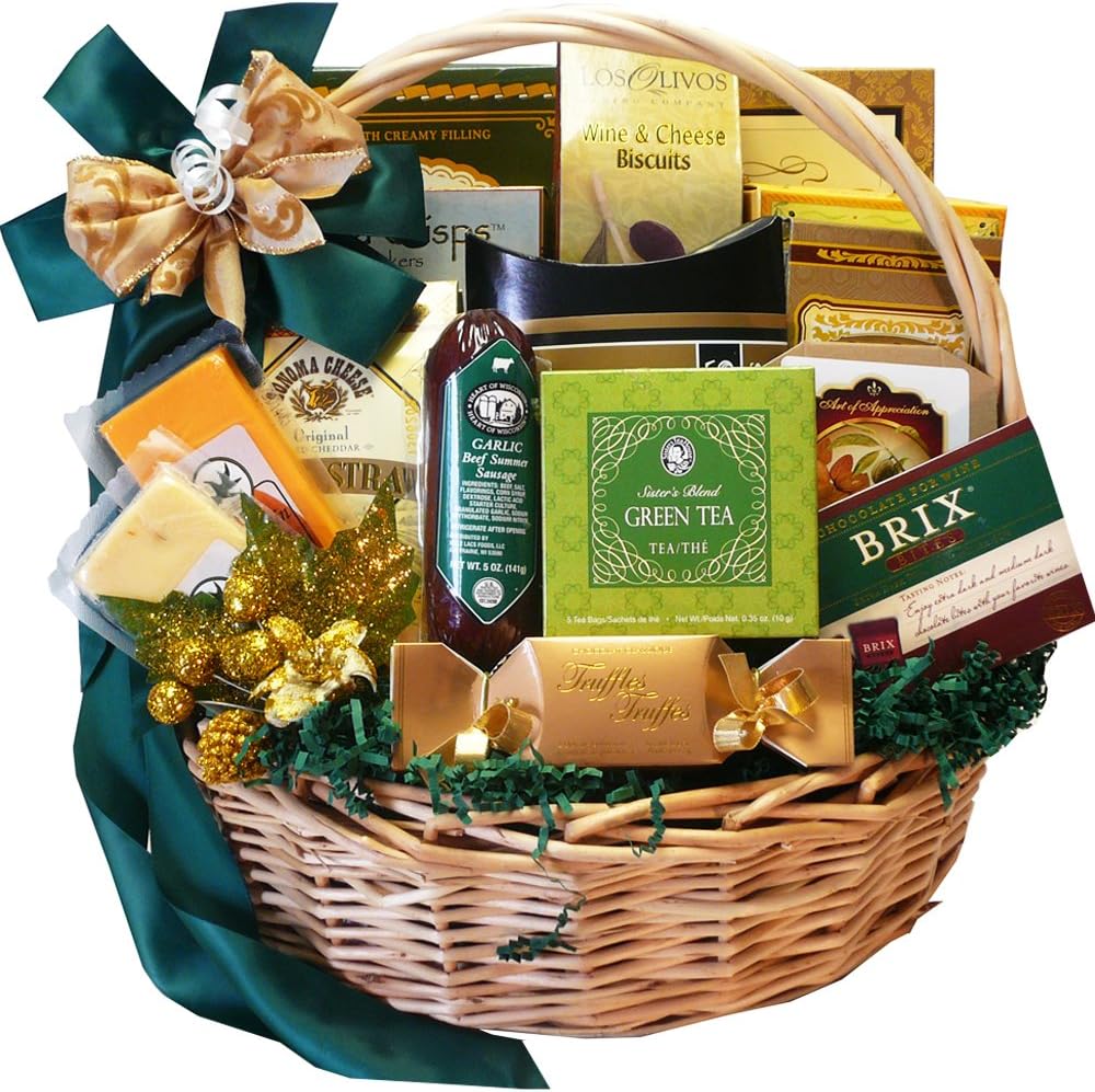 Well Stocked Gourmet Food and Snack Sampler Gift Basket with Smoked Salmon (Chocolate Option)
