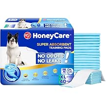 HONEY CARE All-Absorb, X-Large 28" x 34", 40 Count, Dog and Puppy Training Pads, Ultra Absorbent and Odor Eliminating, Leak-Proof 5-Layer Potty Training Pads with Quick-Dry Surface, Blue