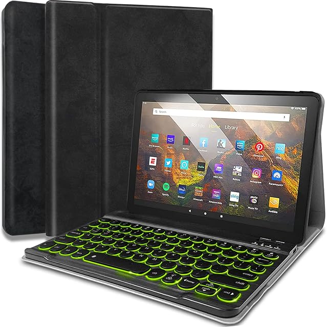 Wineecy Backlit Keyboard Case for All-New HD 10 & 10 Plus Tablet (11th Generation, 2021 Release), 7 Colors Backlight Magnetic Detachable Wireless Keyboard with Premium PU Leather Cover