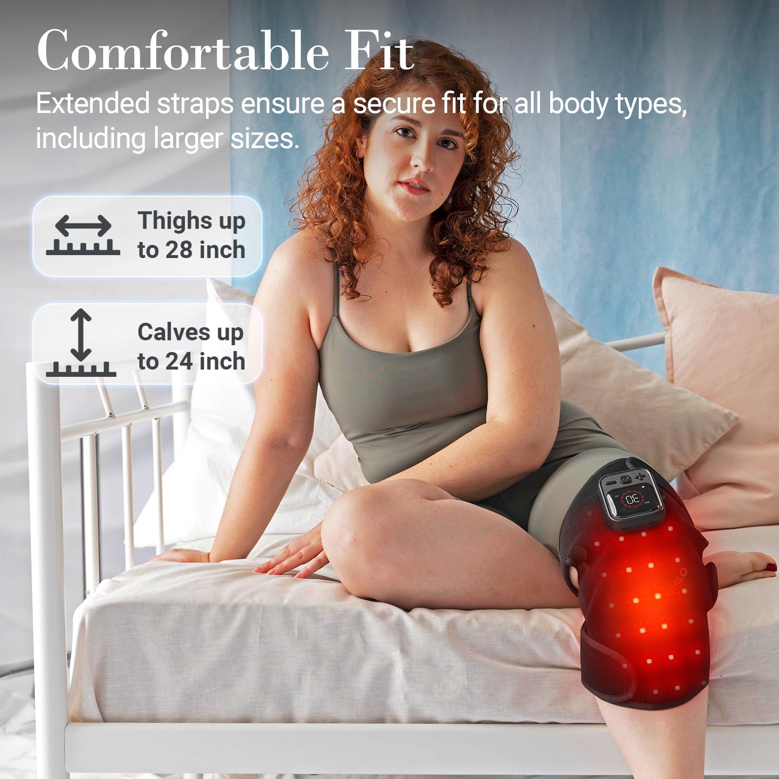 CuPiLo Masajeador de rodilla de luz roja con calor, rodillera de vibración actualizada 2026, envoltura térmica inalámbrica portátil de 5000 mAh, 660 nm y 850 nm