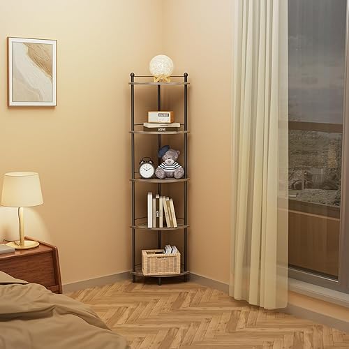 Miniatura 7 de Estante esquinero de 5 niveles para baño, estante de esquina alto para plantas, estante de exhibición de esquina multiusos, estantes de esquina de